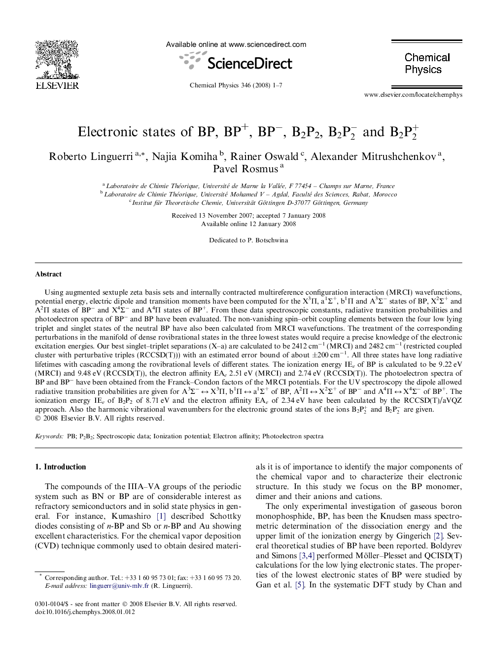 Electronic states of BP, BP+, BPâ, B2P2, B2P2- and B2P2+