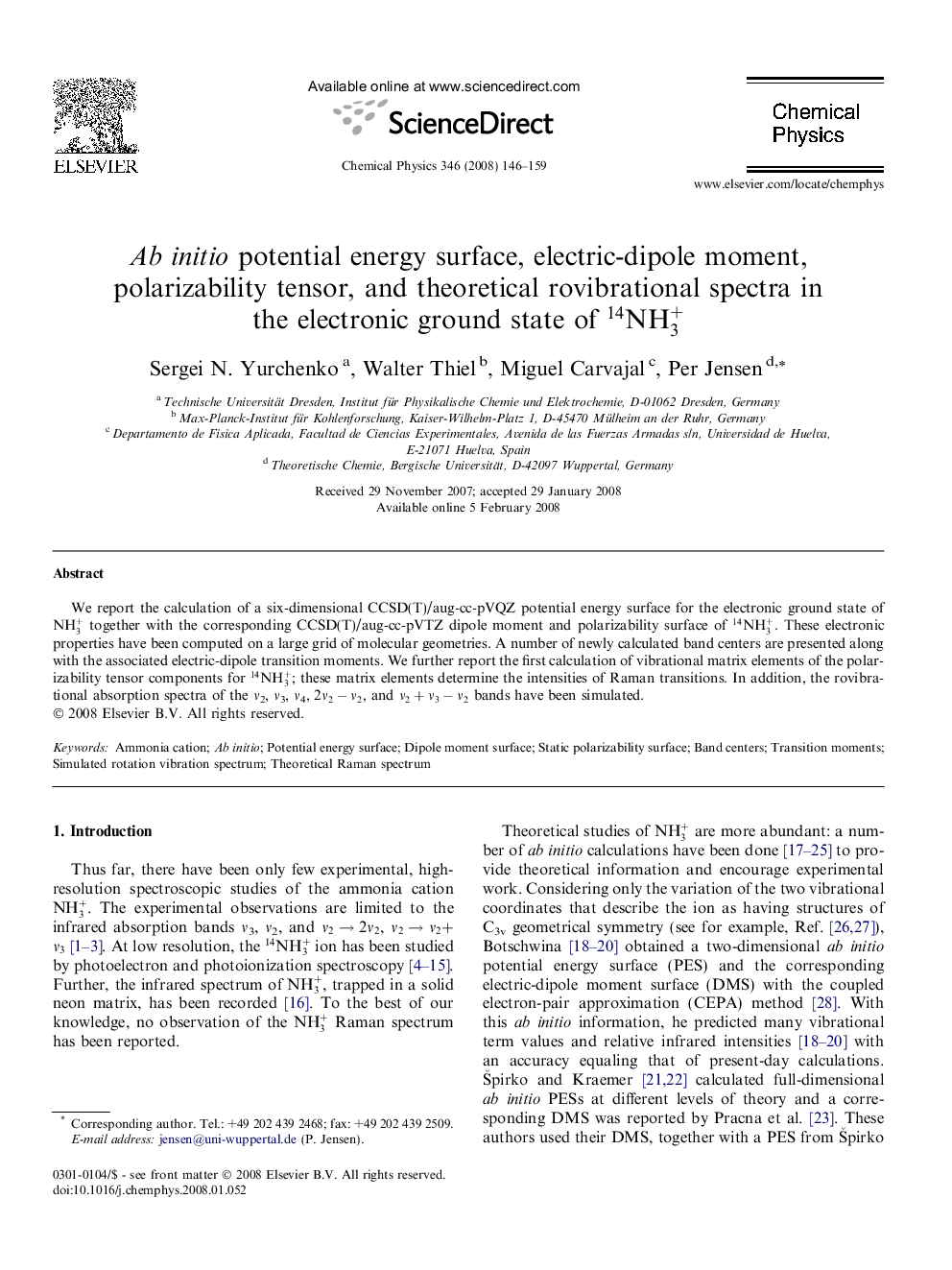 Ab initio potential energy surface, electric-dipole moment, polarizability tensor, and theoretical rovibrational spectra in the electronic ground state of 14NH3+