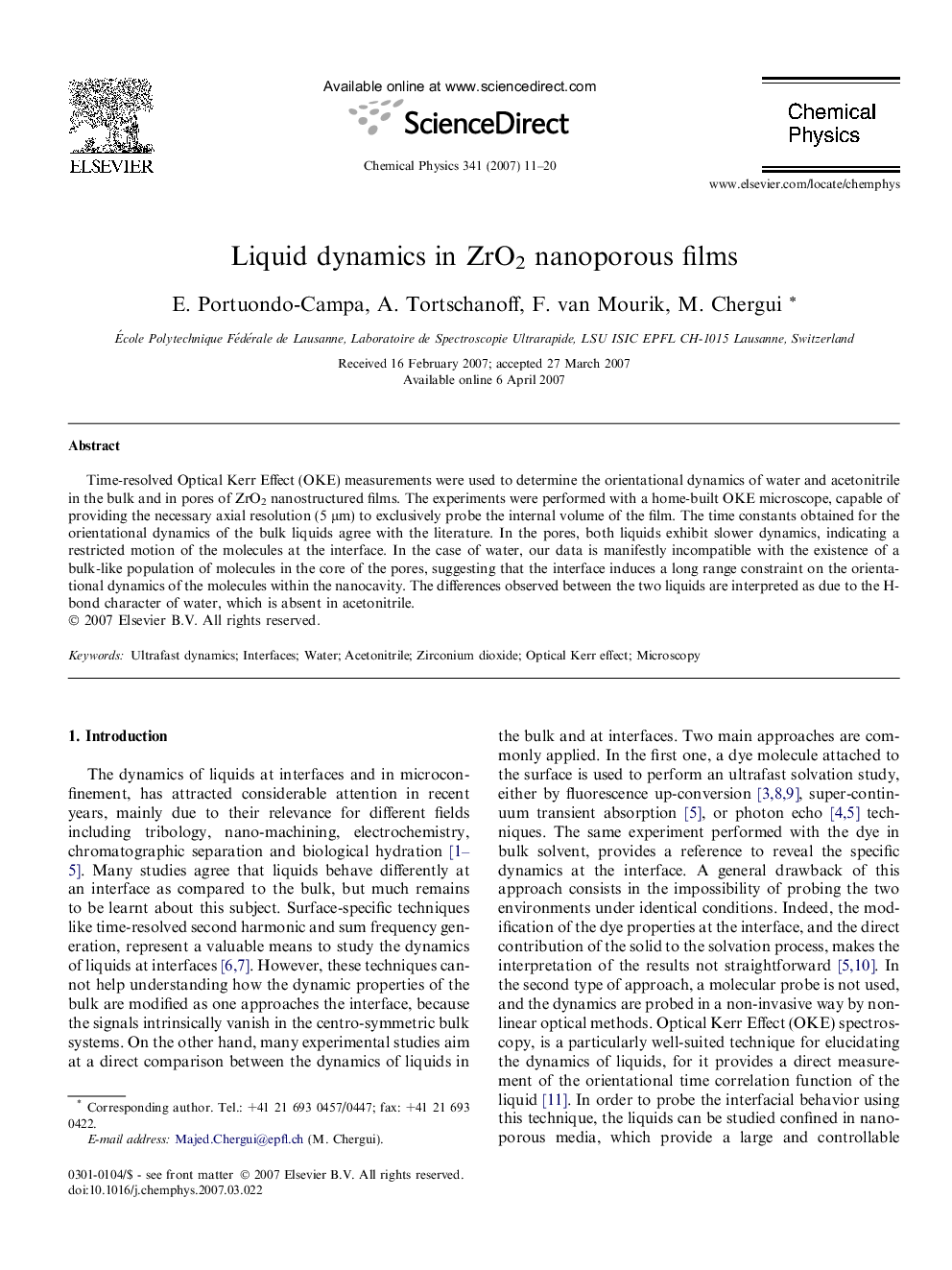 Liquid dynamics in ZrO2 nanoporous films