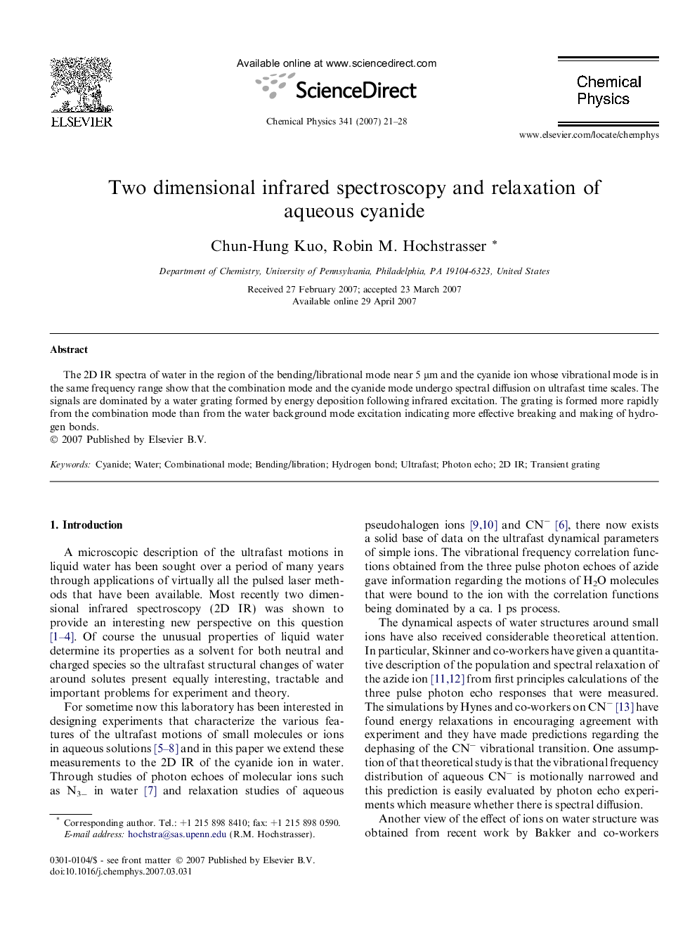 Two dimensional infrared spectroscopy and relaxation of aqueous cyanide