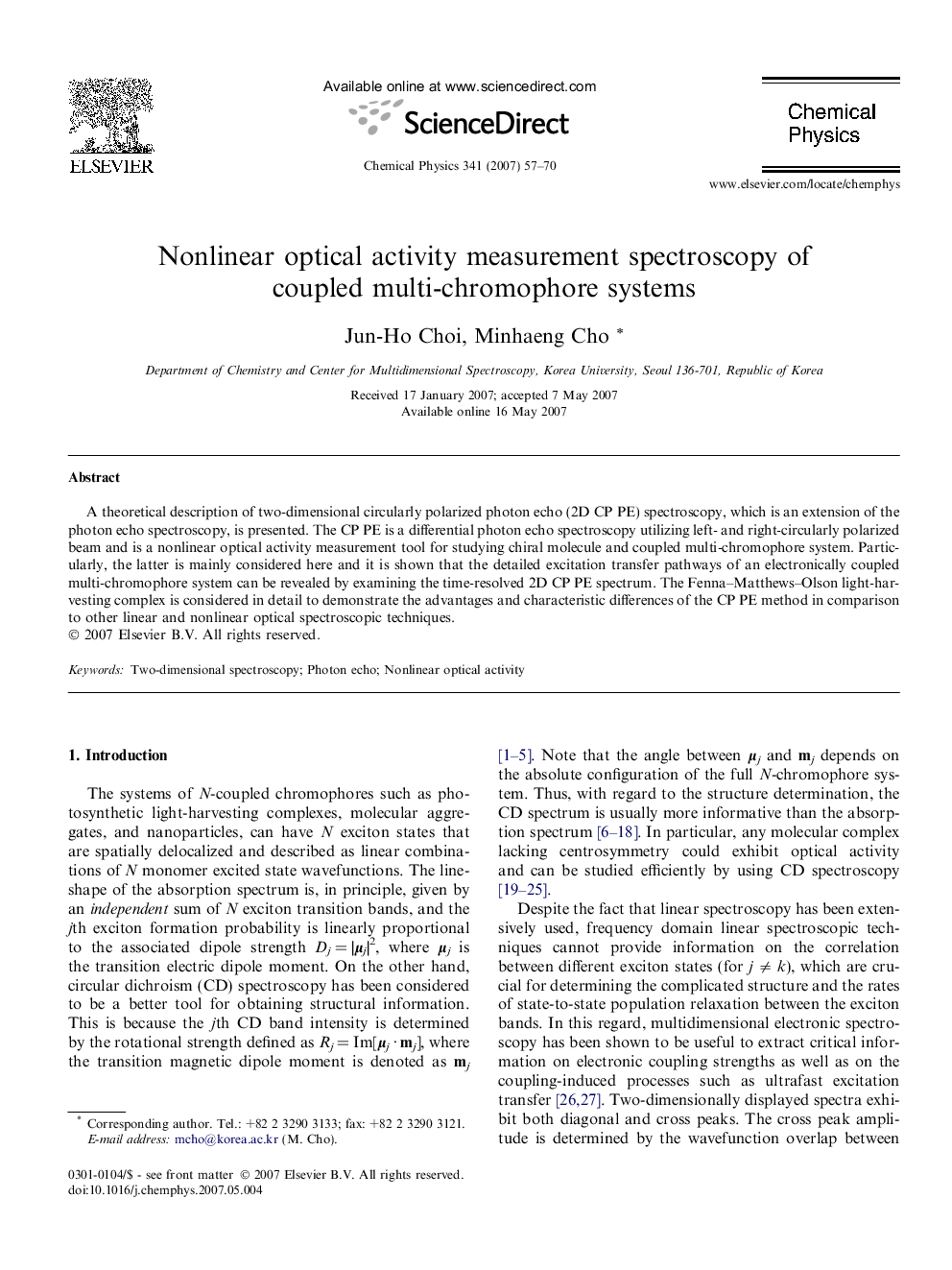 Nonlinear optical activity measurement spectroscopy of coupled multi-chromophore systems