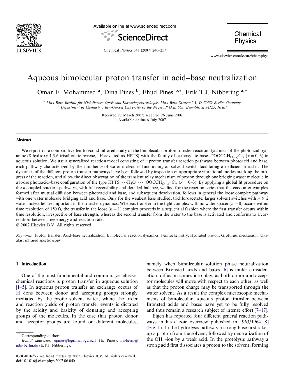 Aqueous bimolecular proton transfer in acid-base neutralization