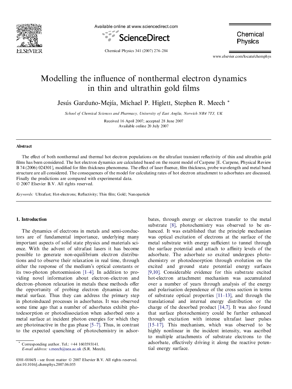 Modelling the influence of nonthermal electron dynamics in thin and ultrathin gold films