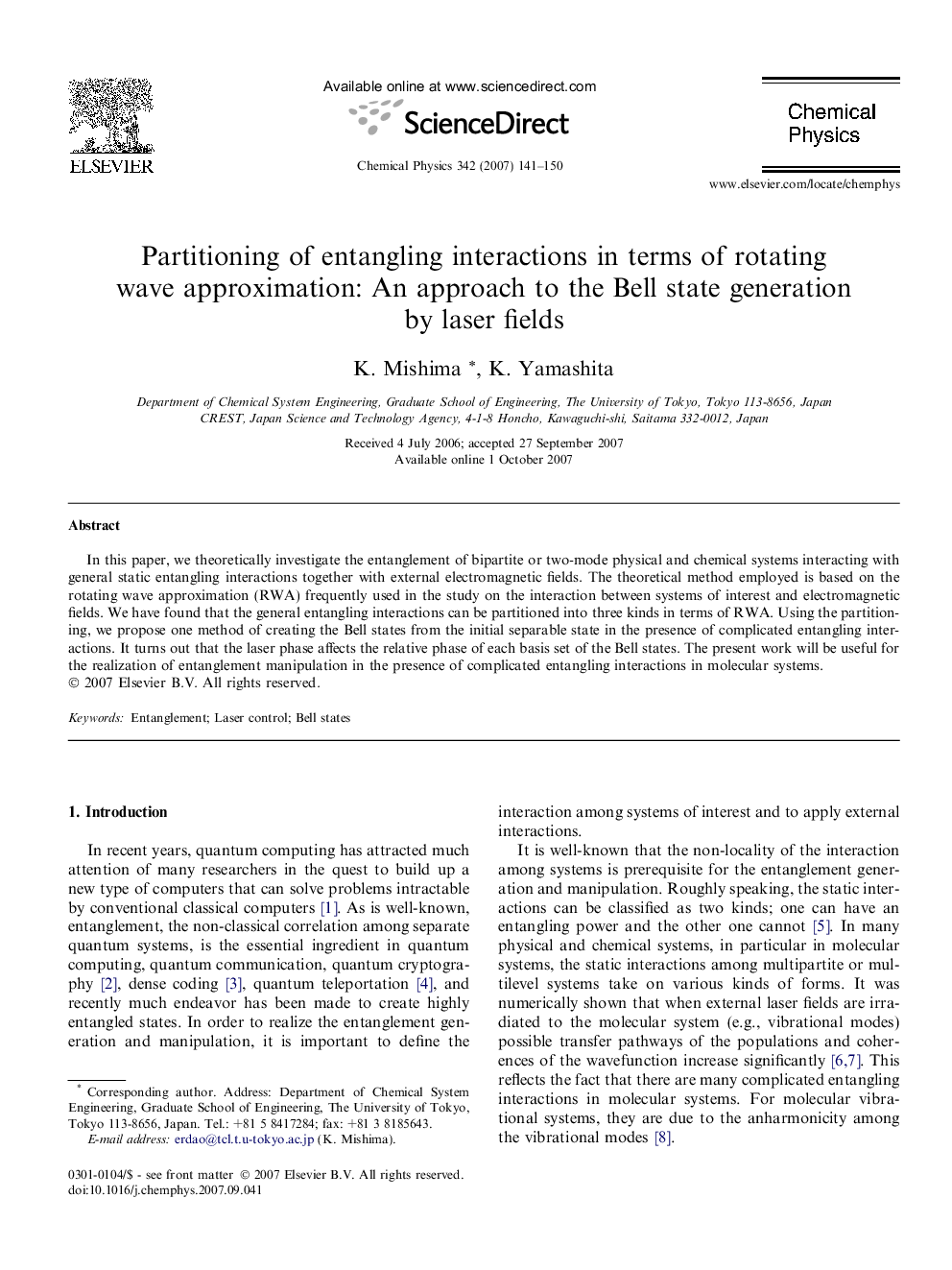 Partitioning of entangling interactions in terms of rotating wave approximation: An approach to the Bell state generation by laser fields