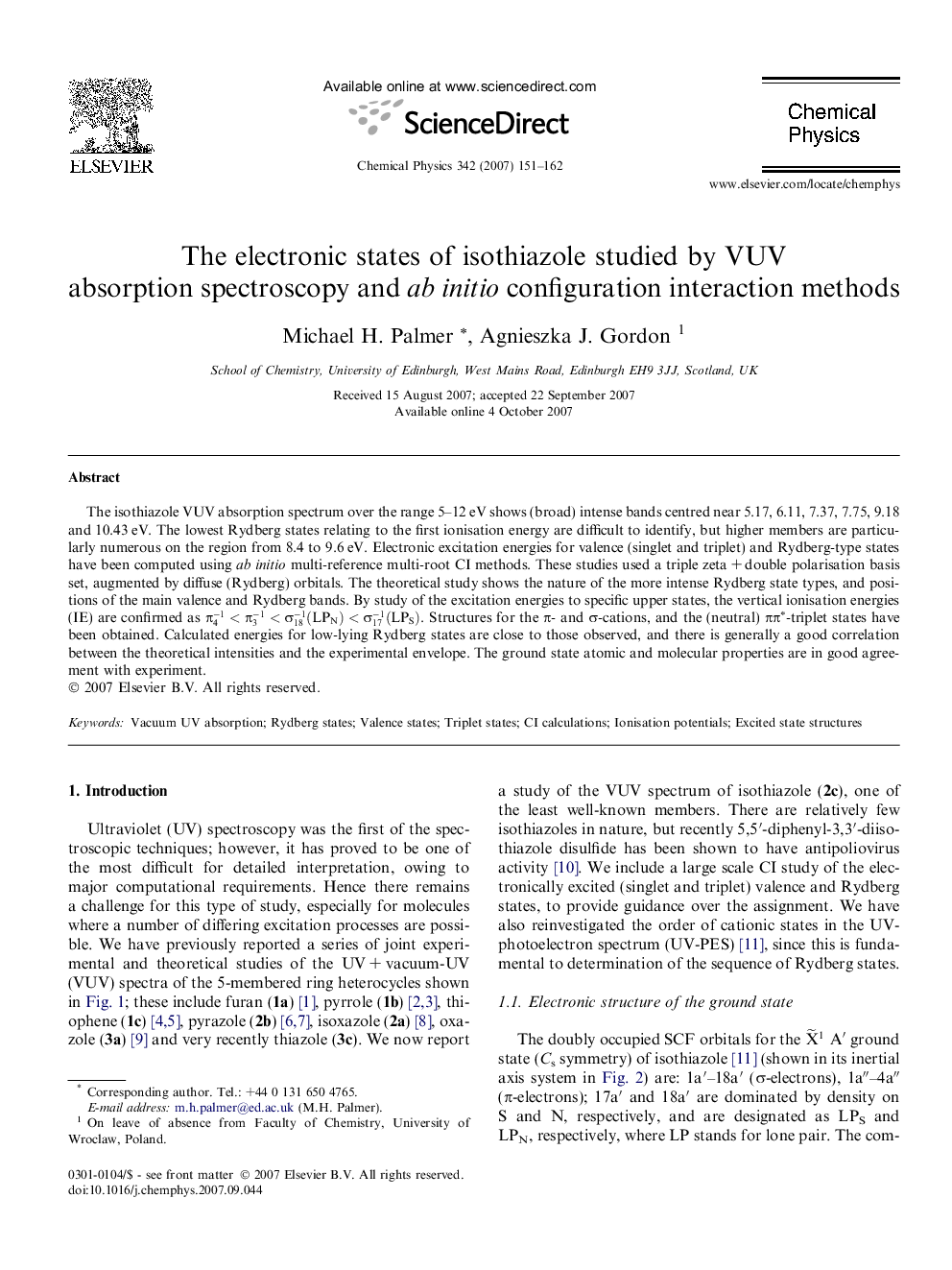 The electronic states of isothiazole studied by VUV absorption spectroscopy and ab initio configuration interaction methods