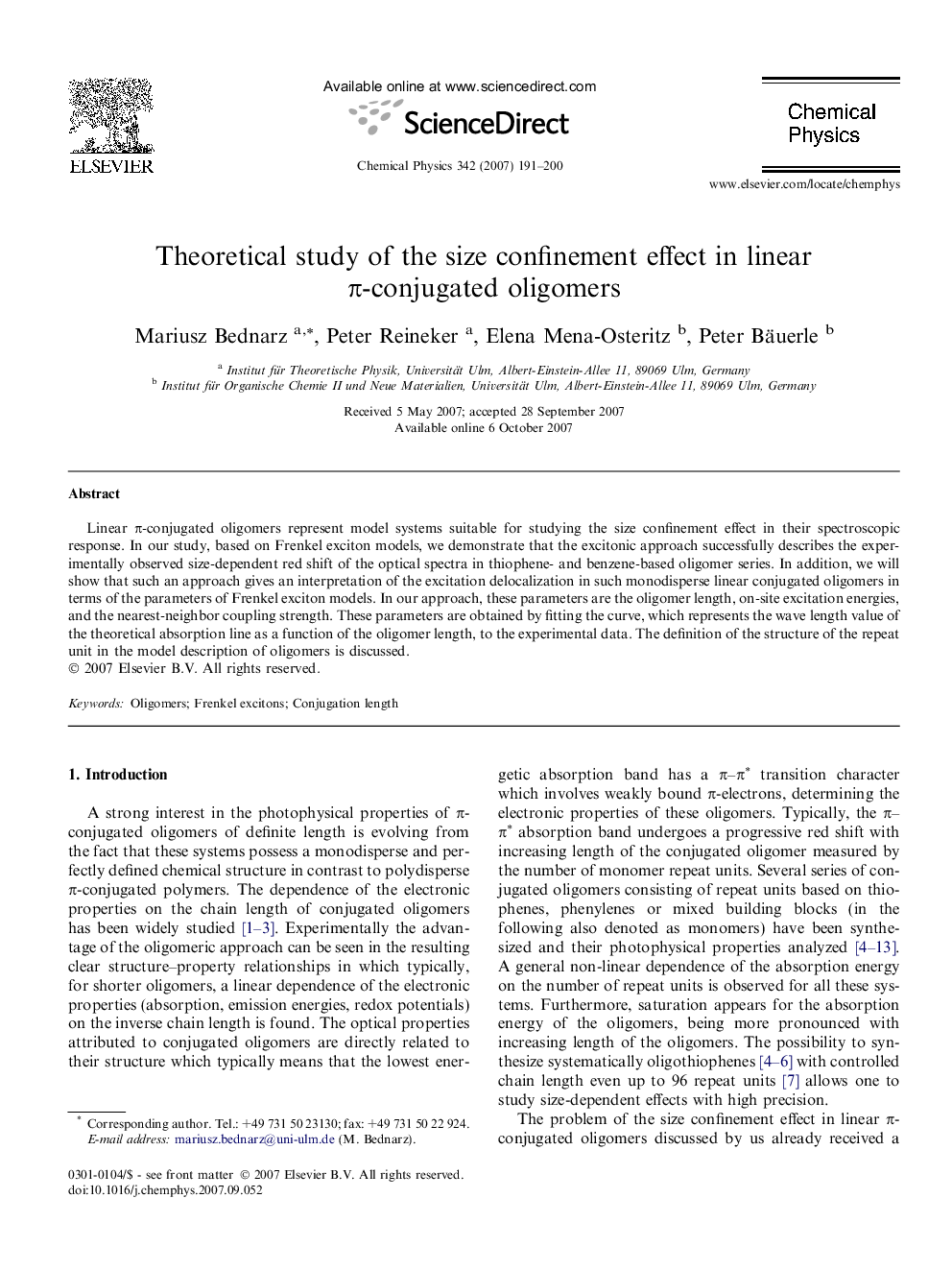 Theoretical study of the size confinement effect in linear Ï-conjugated oligomers