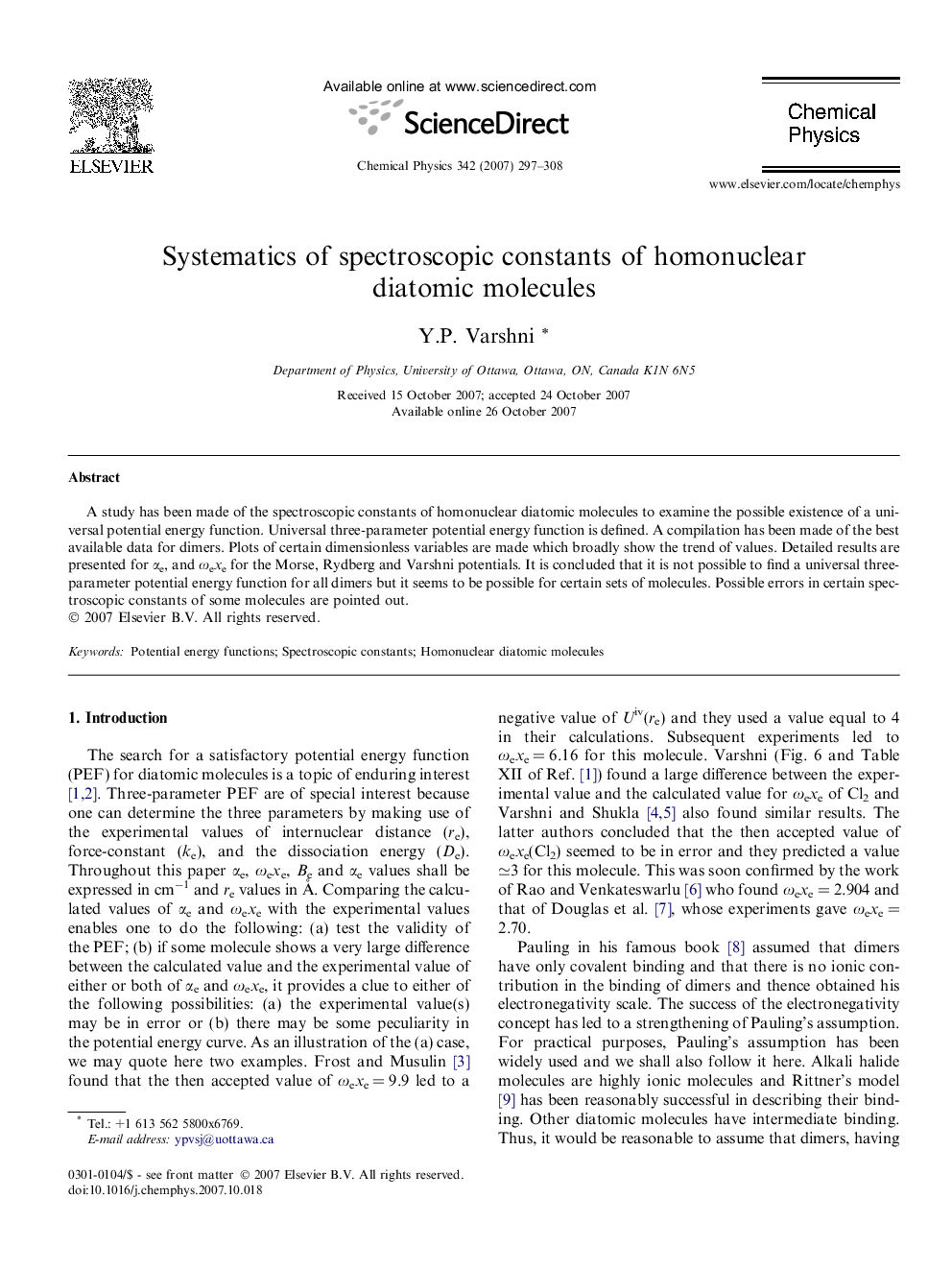 Systematics of spectroscopic constants of homonuclear diatomic molecules