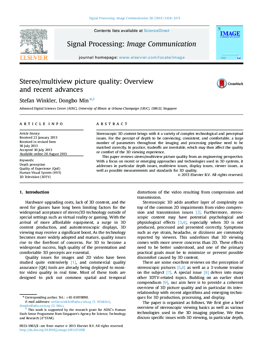 Stereo/multiview picture quality: Overview and recent advances