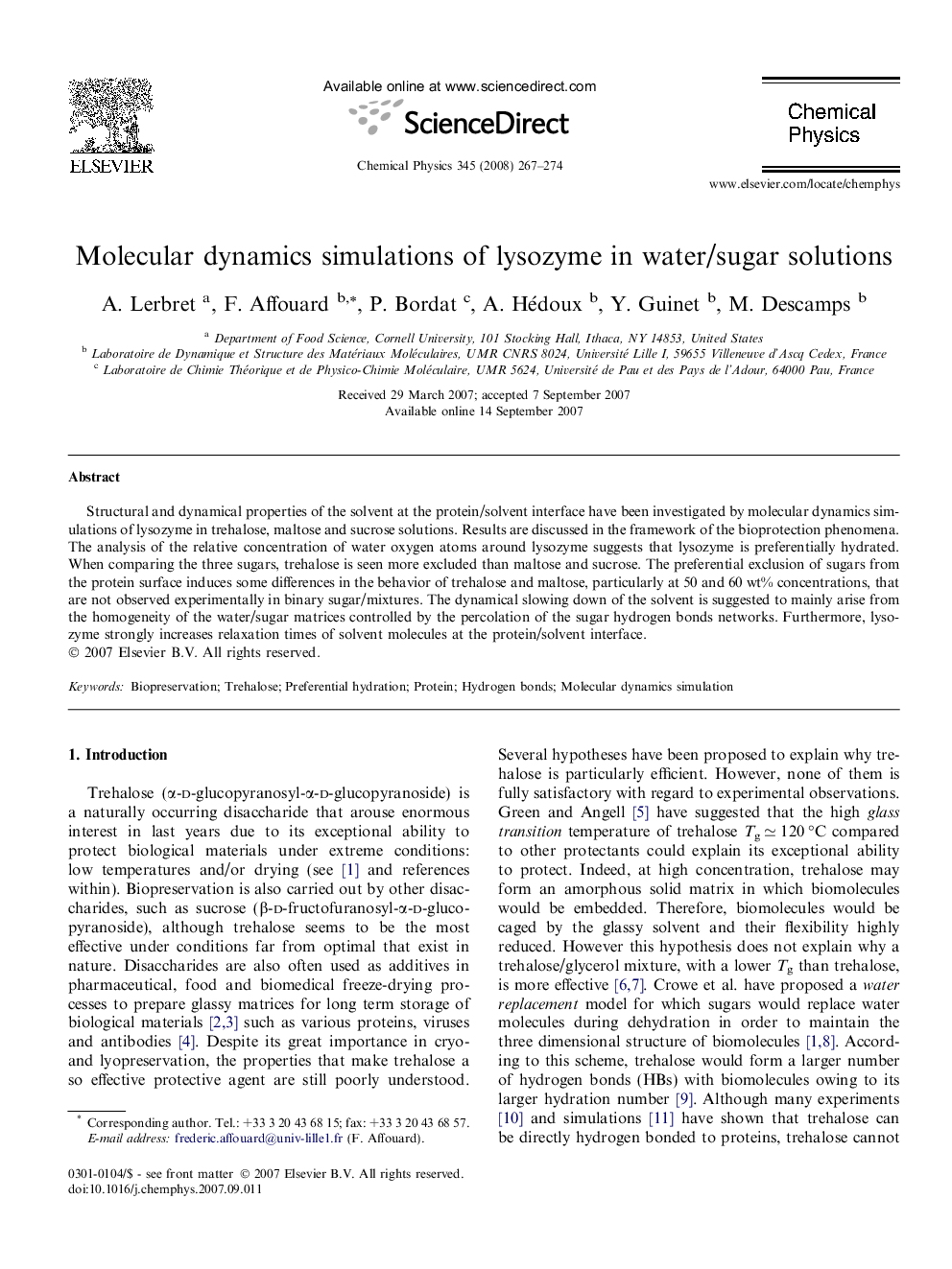 Molecular dynamics simulations of lysozyme in water/sugar solutions