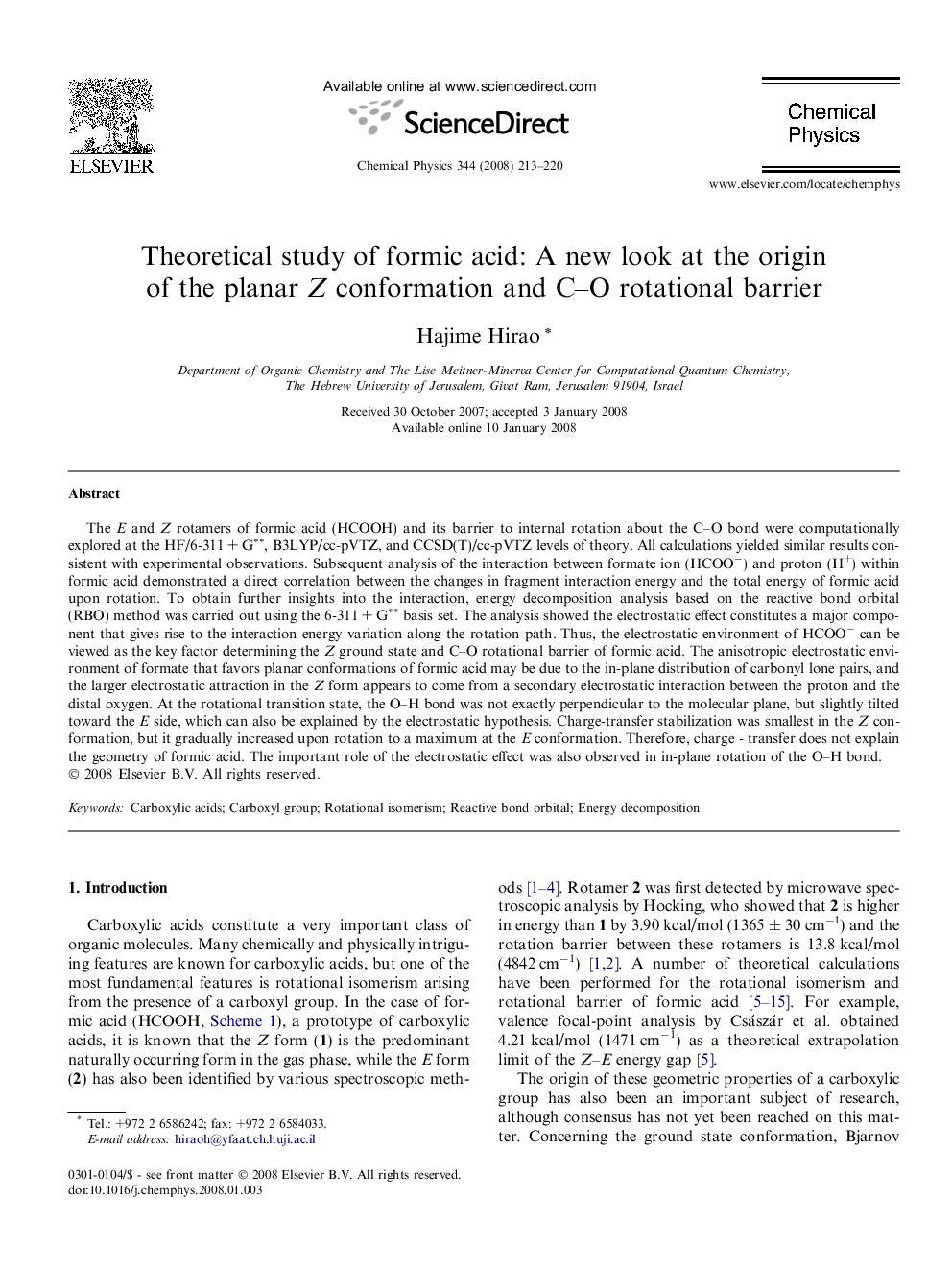 Theoretical study of formic acid: A new look at the origin of the planar Z conformation and C-O rotational barrier