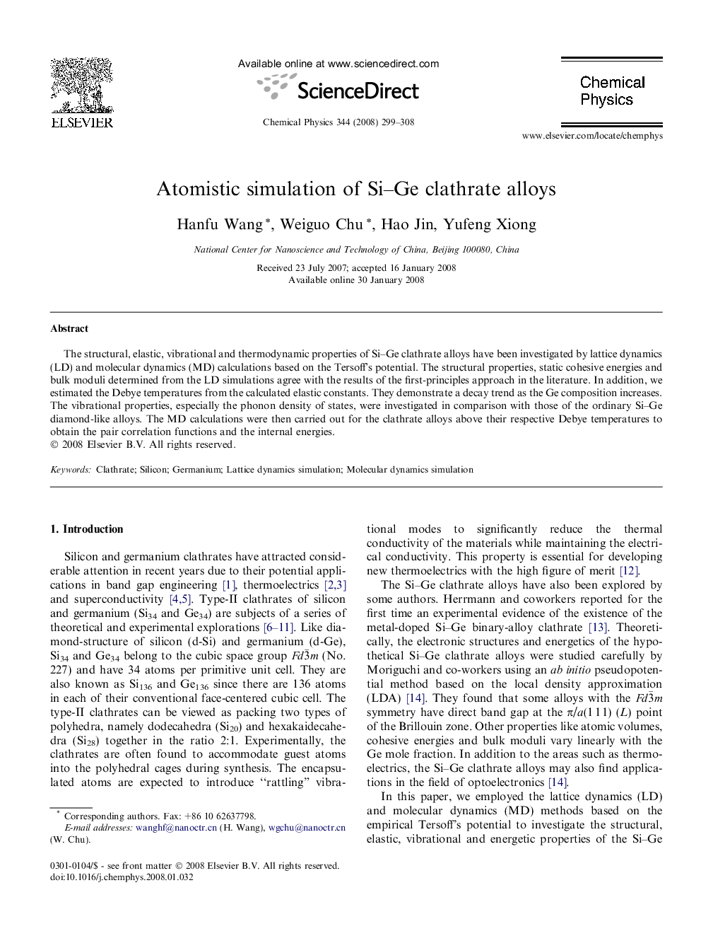 Atomistic simulation of Si-Ge clathrate alloys