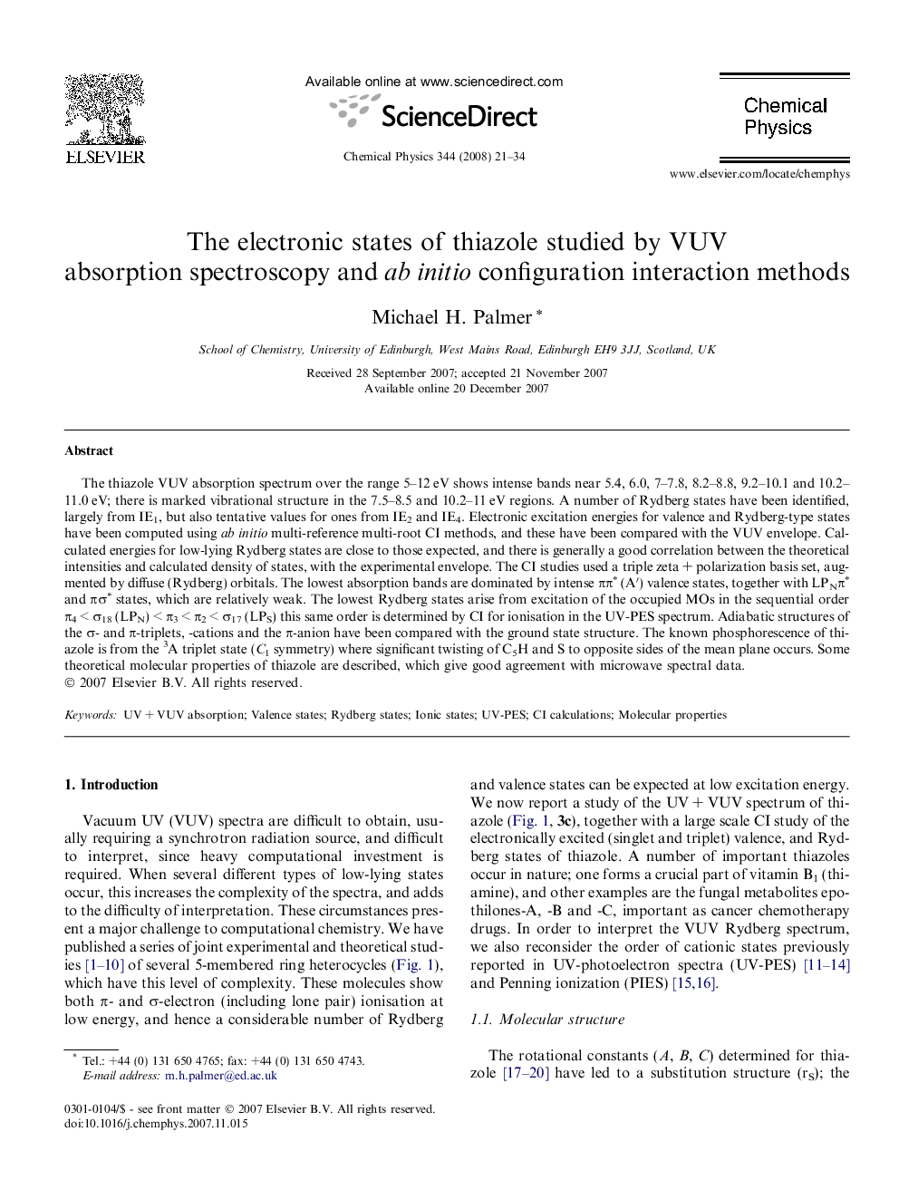 The electronic states of thiazole studied by VUV absorption spectroscopy and ab initio configuration interaction methods