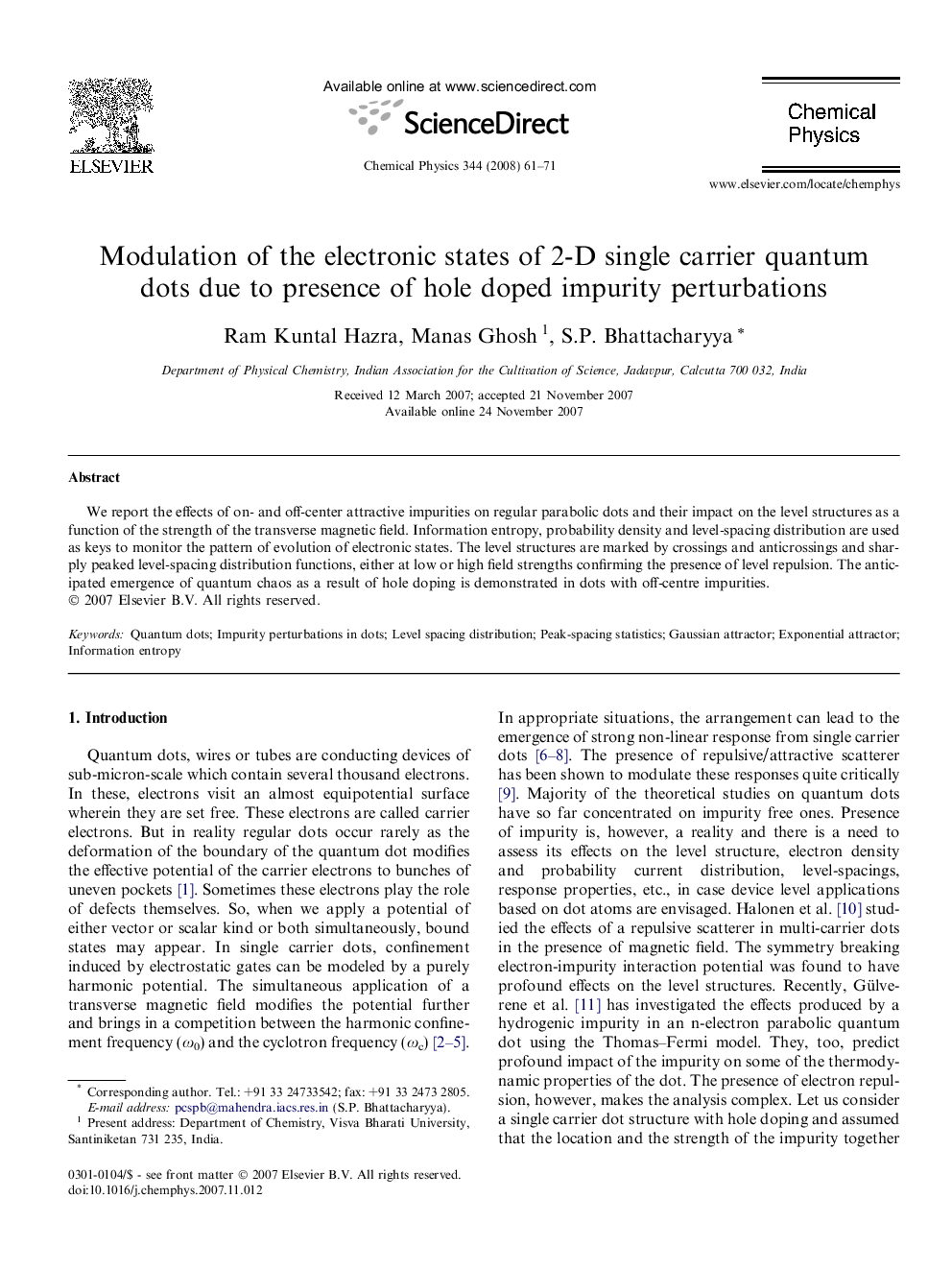 Modulation of the electronic states of 2-D single carrier quantum dots due to presence of hole doped impurity perturbations