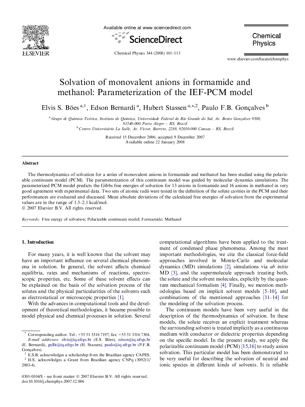 Solvation of monovalent anions in formamide and methanol: Parameterization of the IEF-PCM model