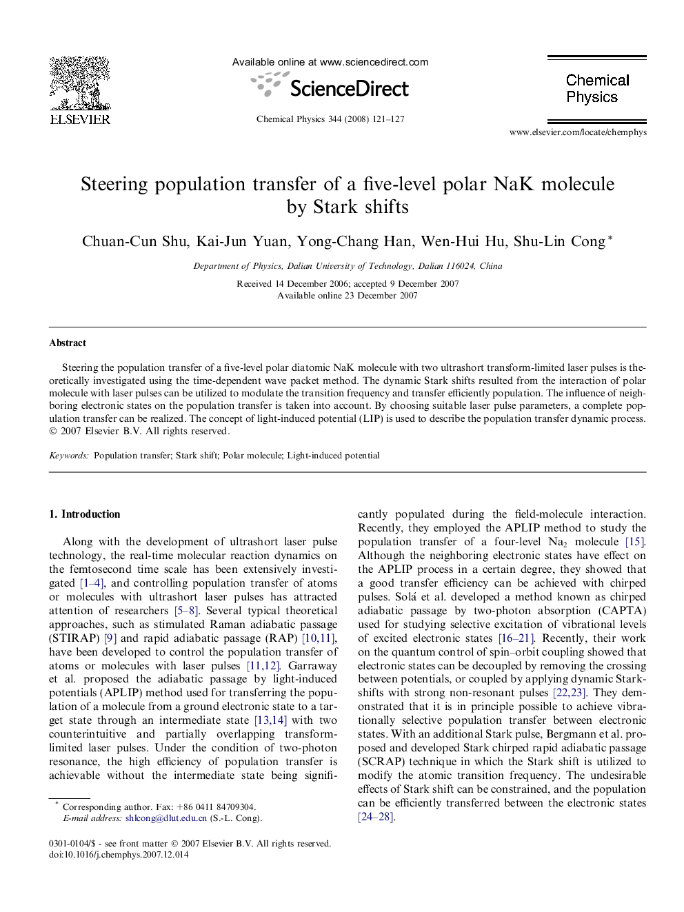 Steering population transfer of a five-level polar NaK molecule by Stark shifts