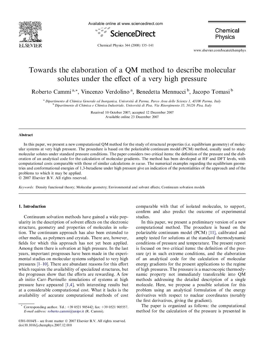 Towards the elaboration of a QM method to describe molecular solutes under the effect of a very high pressure