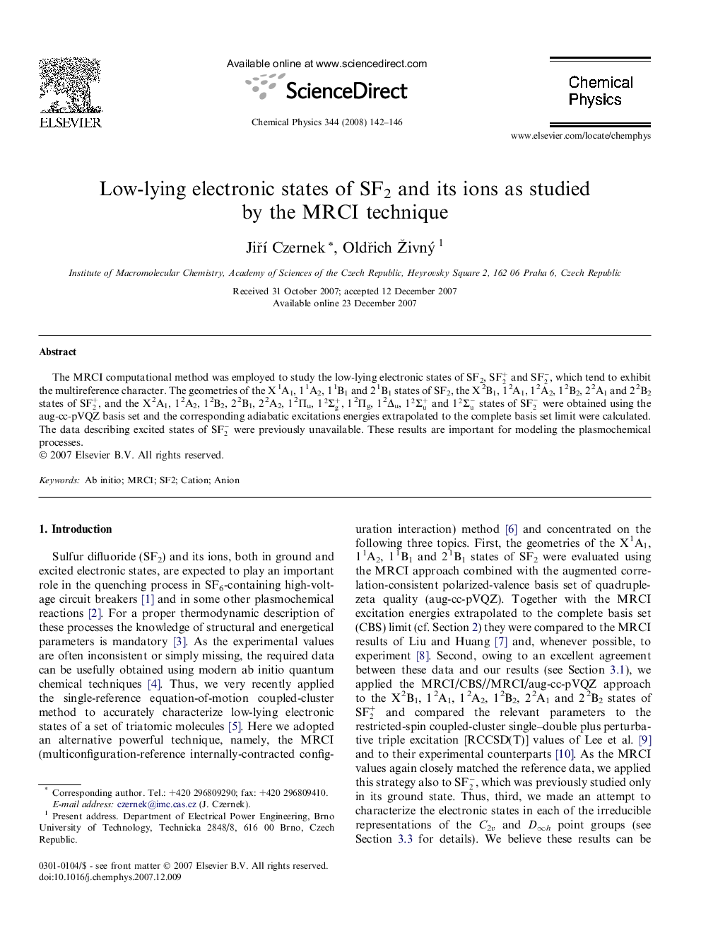 Low-lying electronic states of SF2 and its ions as studied by the MRCI technique