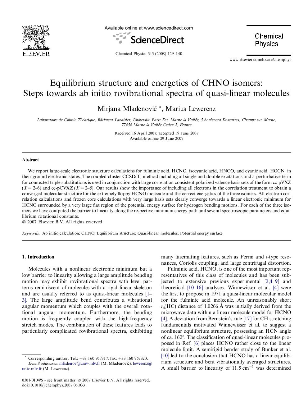 Equilibrium structure and energetics of CHNO isomers: Steps towards ab initio rovibrational spectra of quasi-linear molecules