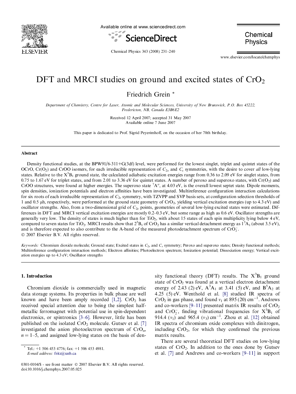 DFT and MRCI studies on ground and excited states of CrO2
