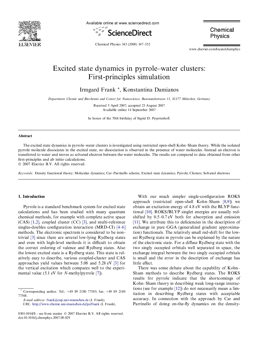 Excited state dynamics in pyrrole-water clusters: First-principles simulation