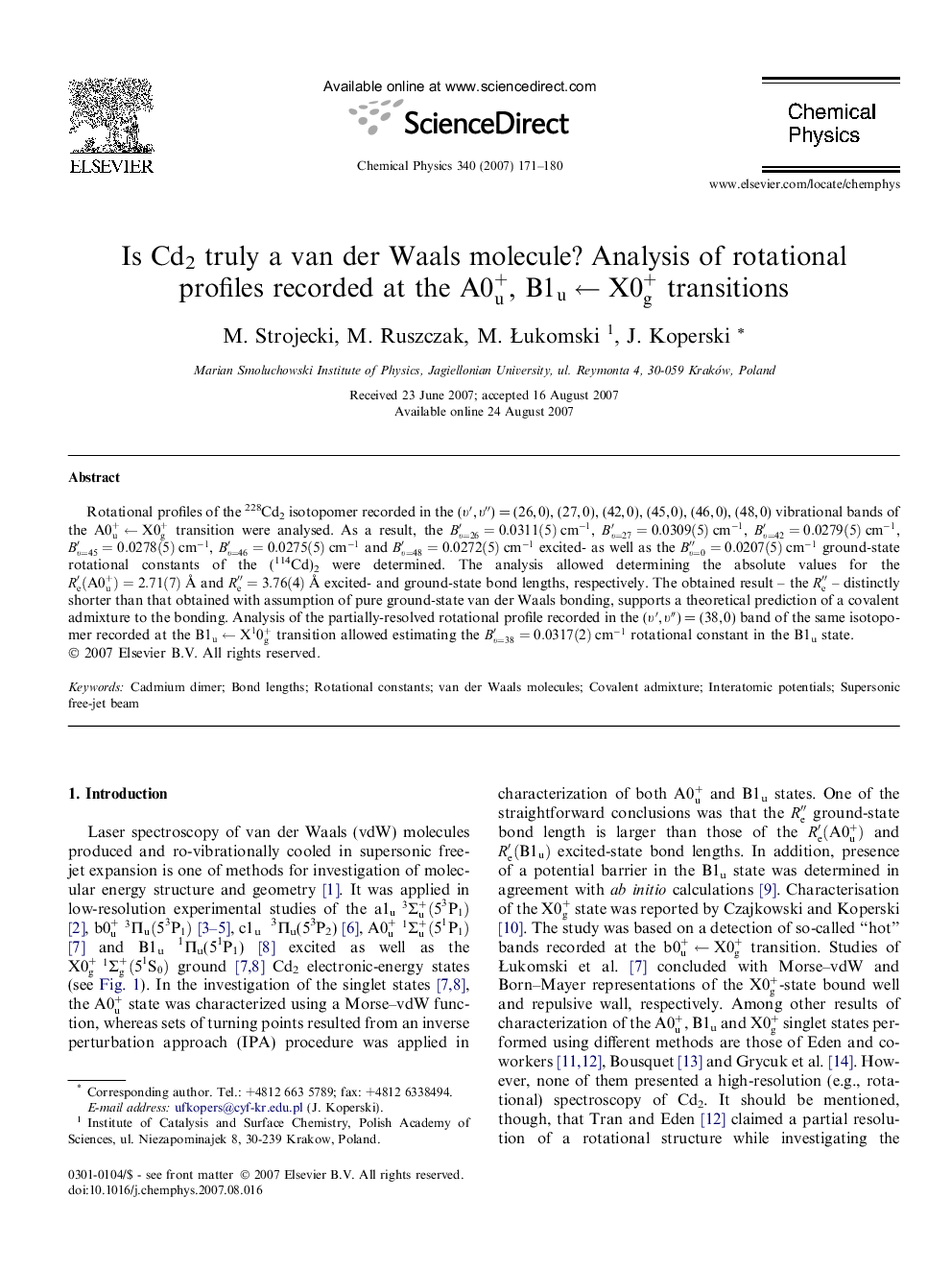 Is Cd2 truly a van der Waals molecule? Analysis of rotational profiles recorded at the A0u+, B1uâX0g+ transitions