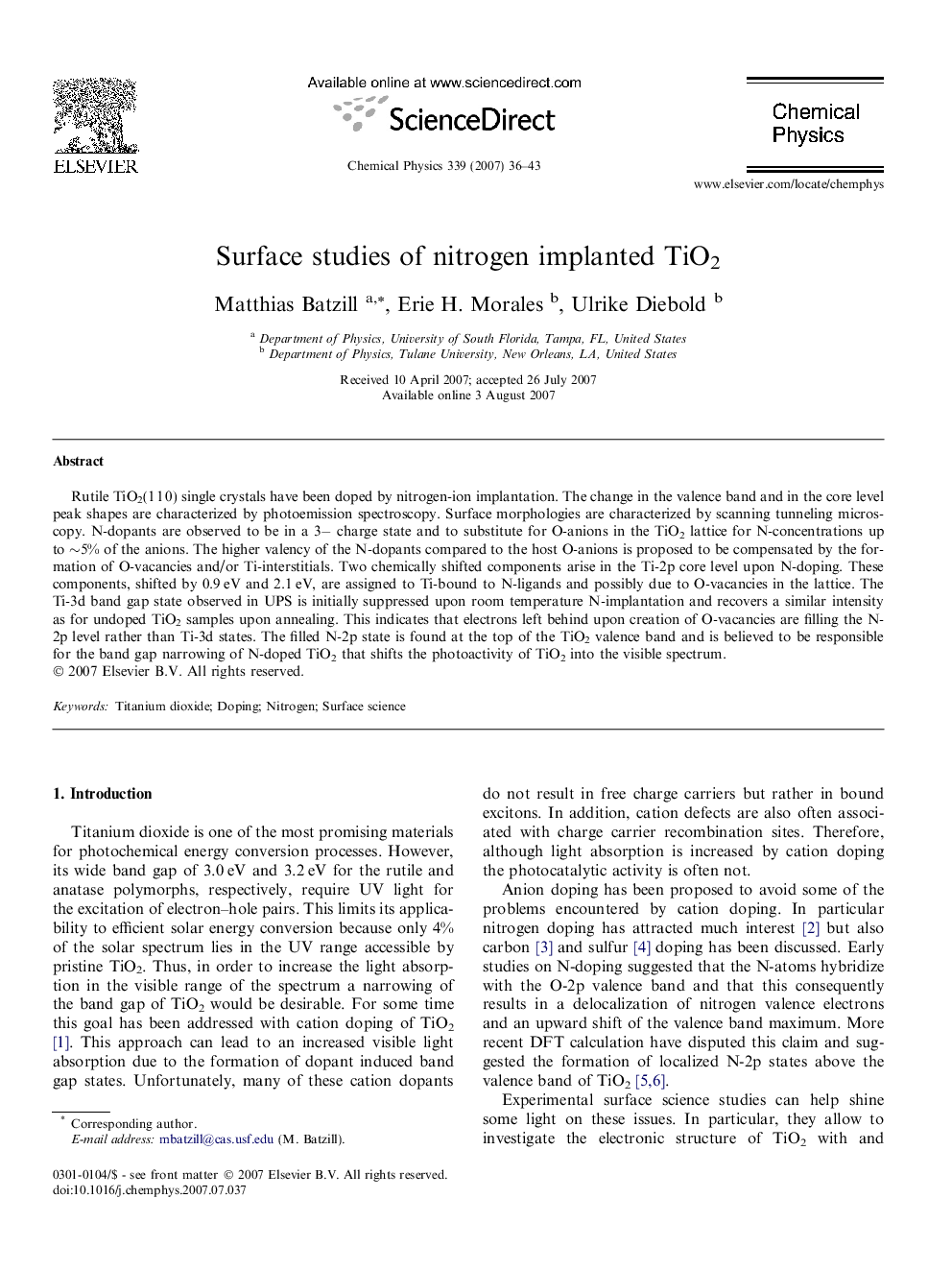 Surface studies of nitrogen implanted TiO2