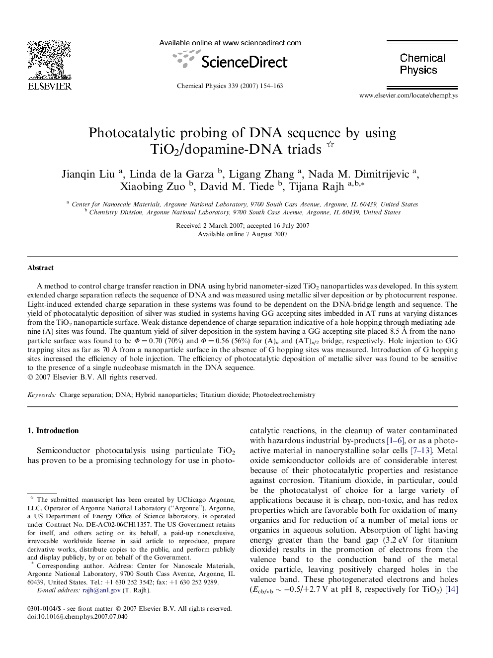 Photocatalytic probing of DNA sequence by using TiO2/dopamine-DNA triads