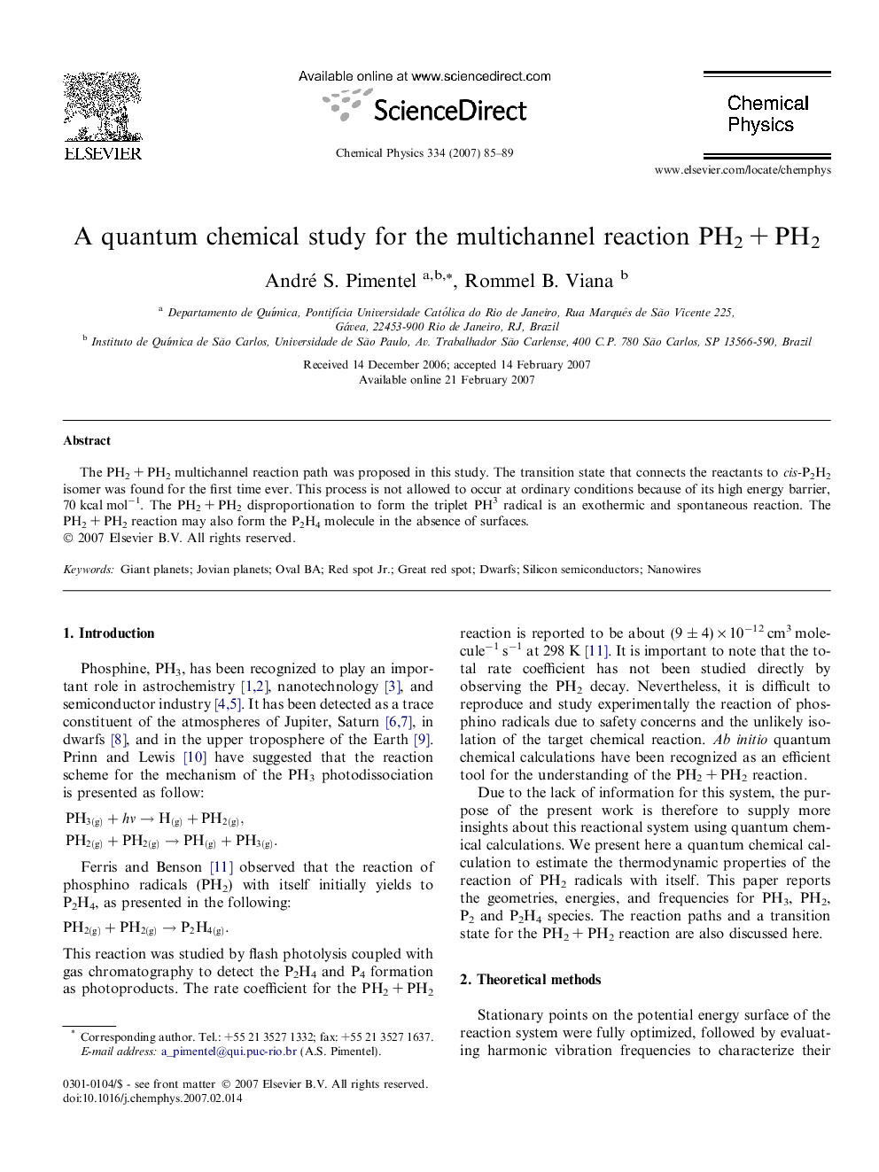 A quantum chemical study for the multichannel reaction PH2Â +Â PH2