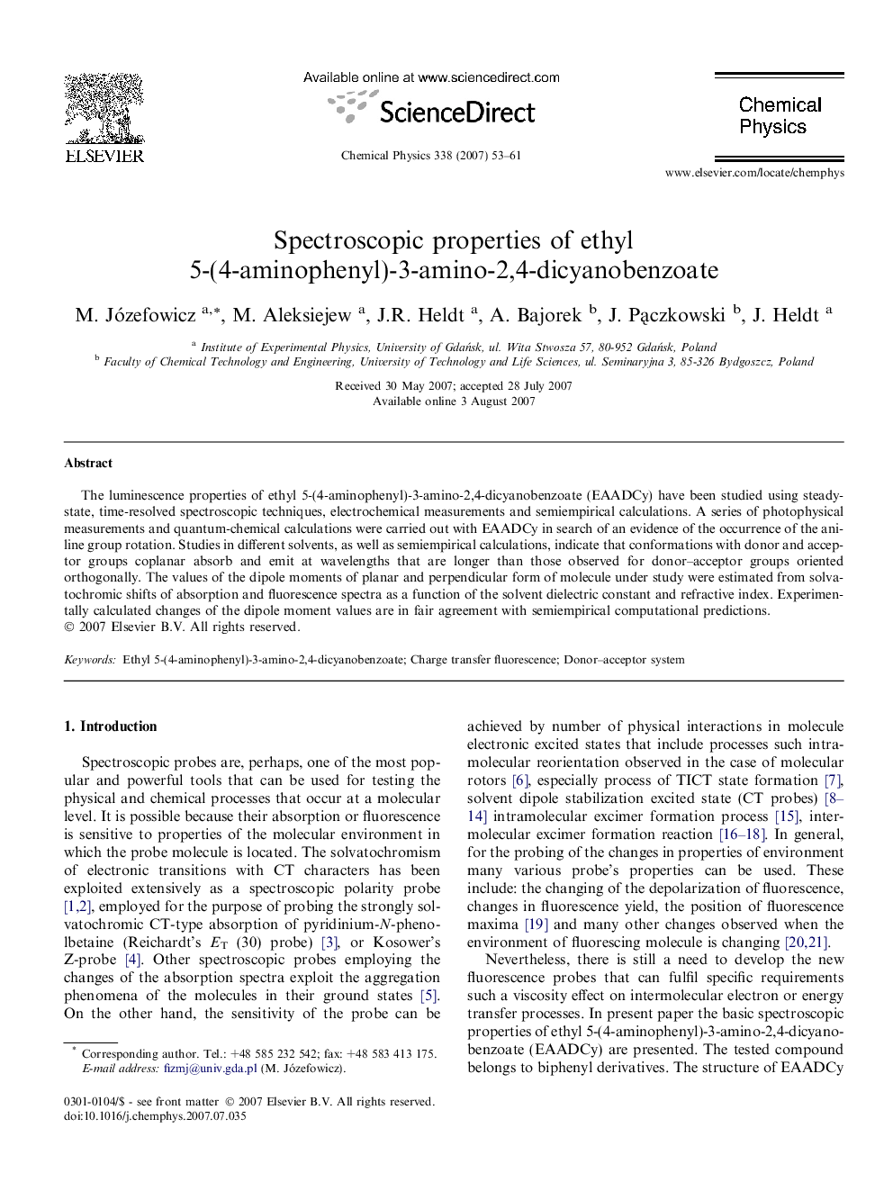 Spectroscopic properties of ethyl 5-(4-aminophenyl)-3-amino-2,4-dicyanobenzoate