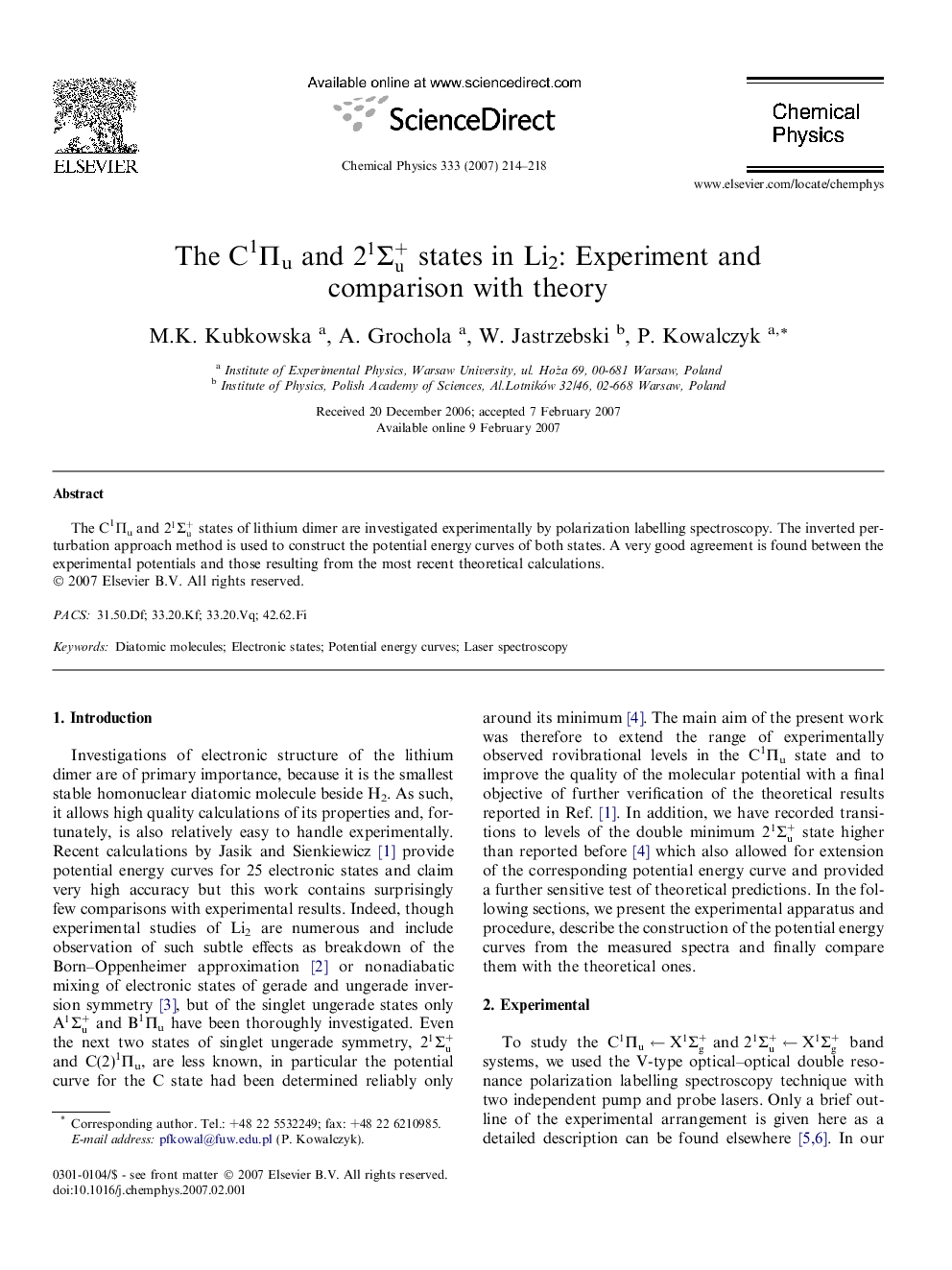 The C1Î u and 21Î£u+ states in Li2: Experiment and comparison with theory