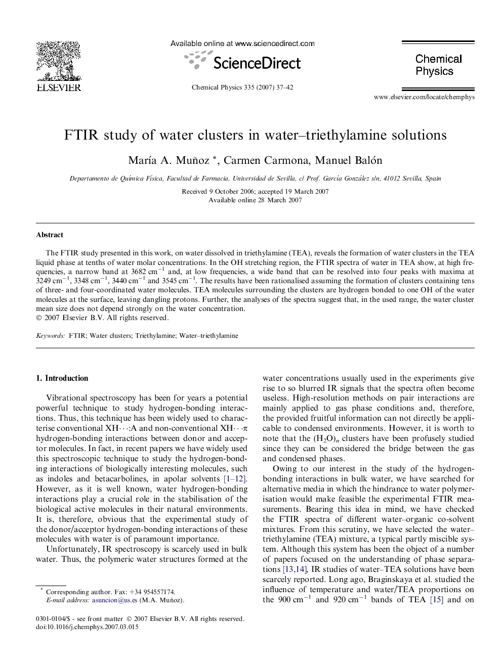 FTIR study of water clusters in water-triethylamine solutions