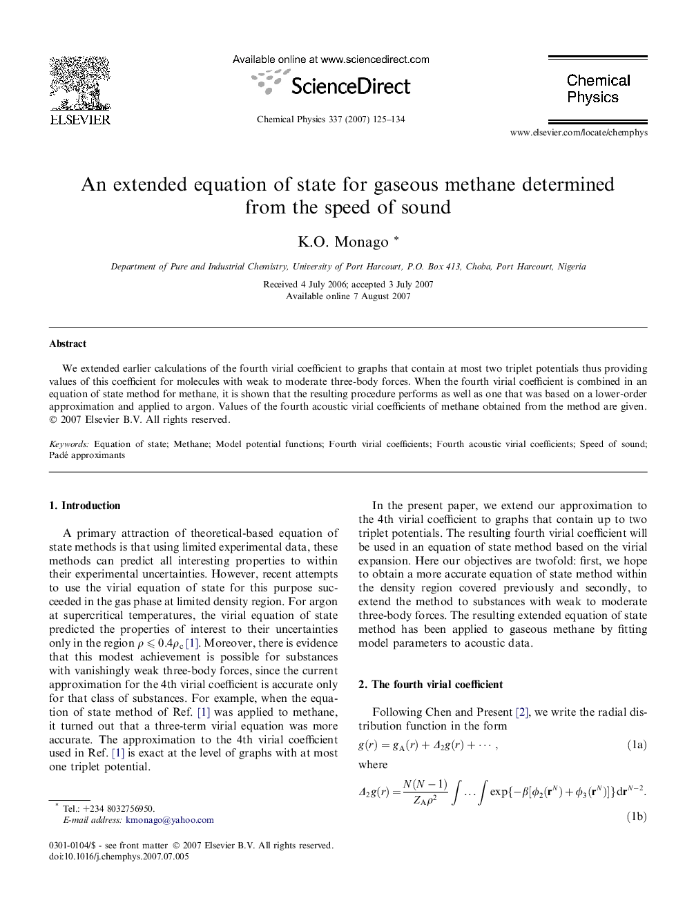 An extended equation of state for gaseous methane determined from the speed of sound