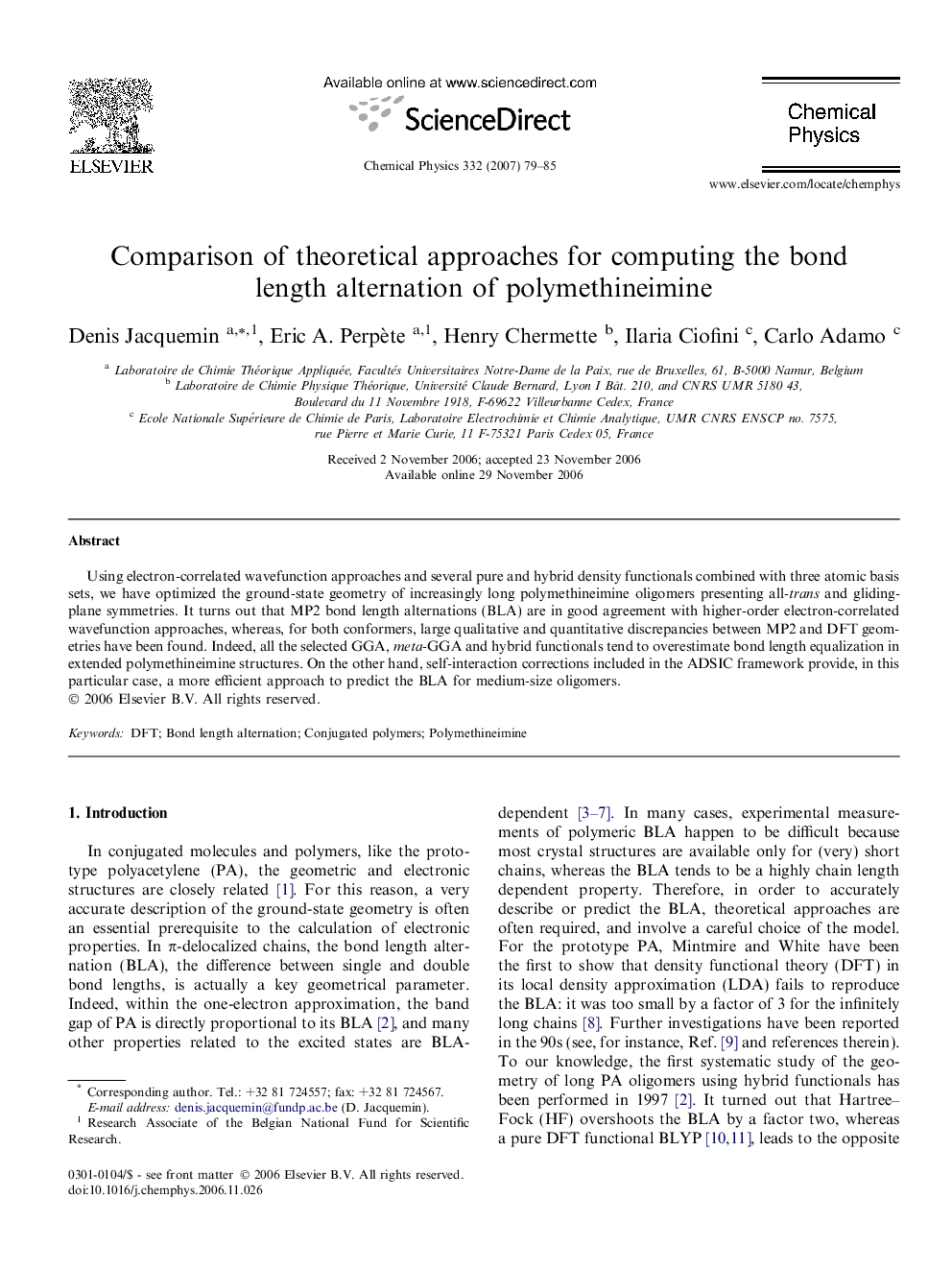 Comparison of theoretical approaches for computing the bond length alternation of polymethineimine