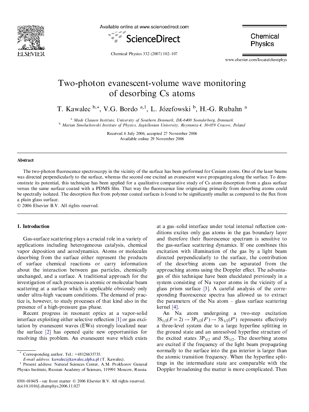 عکس صفحه اول مقاله: Two-photon evanescent-volume wave monitoring of desorbing Cs atoms Two-photon evanescent-volume wave monitoring of desorbing Cs atoms