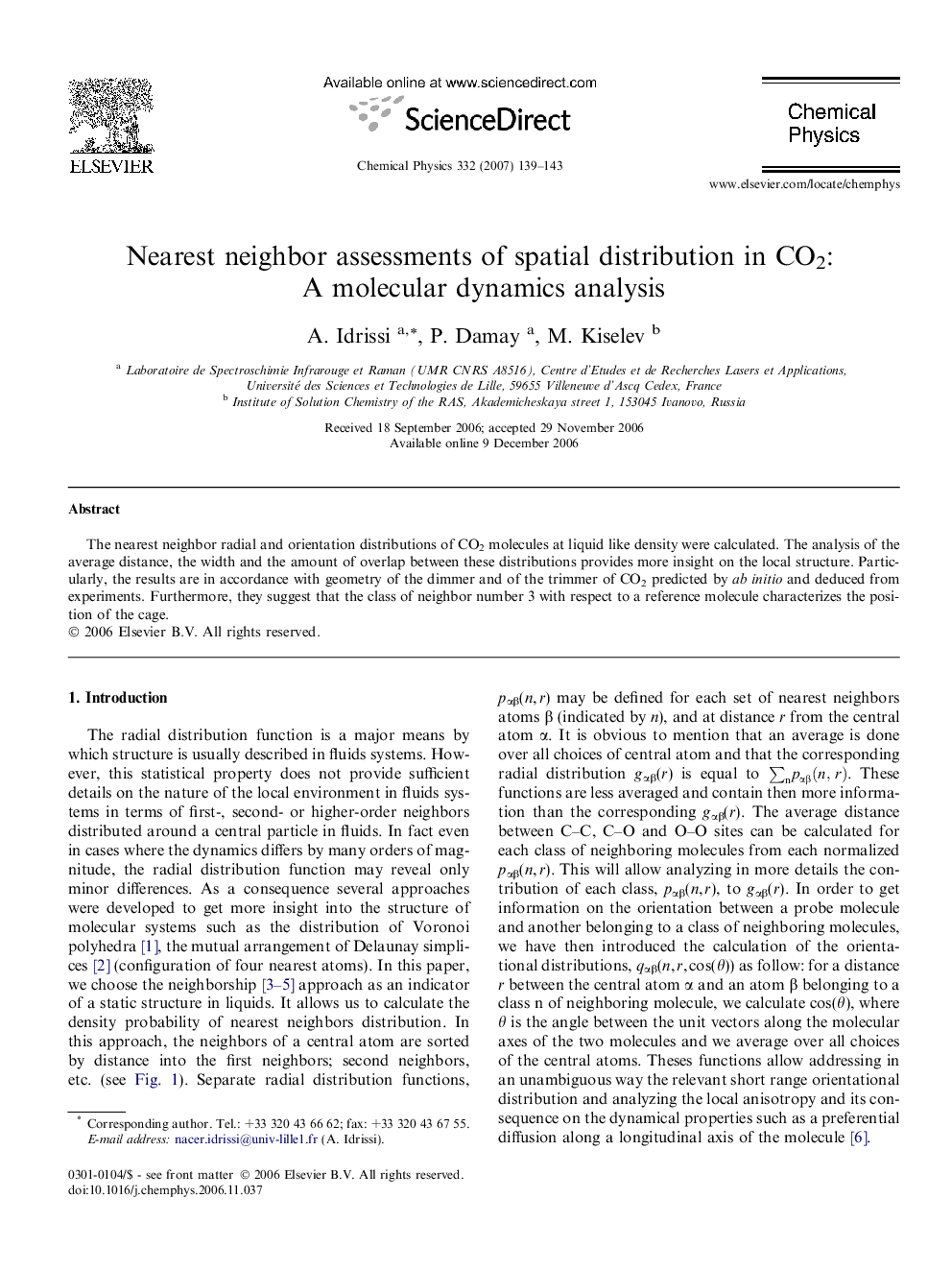 عکس صفحه اول مقاله: Nearest neighbor assessments of spatial distribution in CO2: A molecular dynamics analysis Nearest neighbor assessments of spatial distribution in CO2: A molecular dynamics analysis