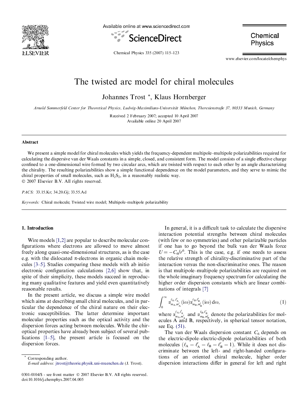 The twisted arc model for chiral molecules