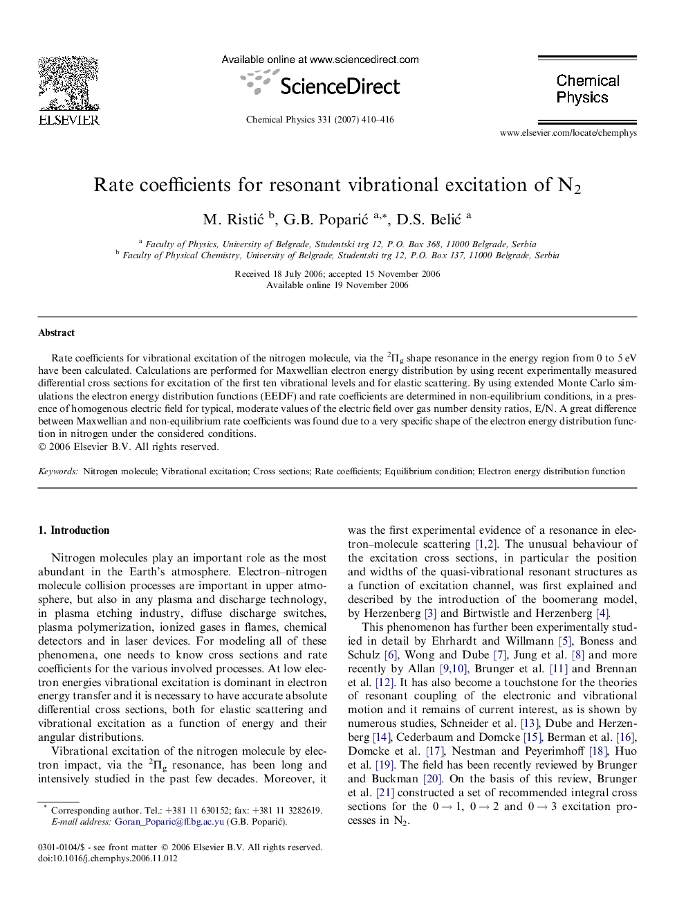 Rate coefficients for resonant vibrational excitation of N2