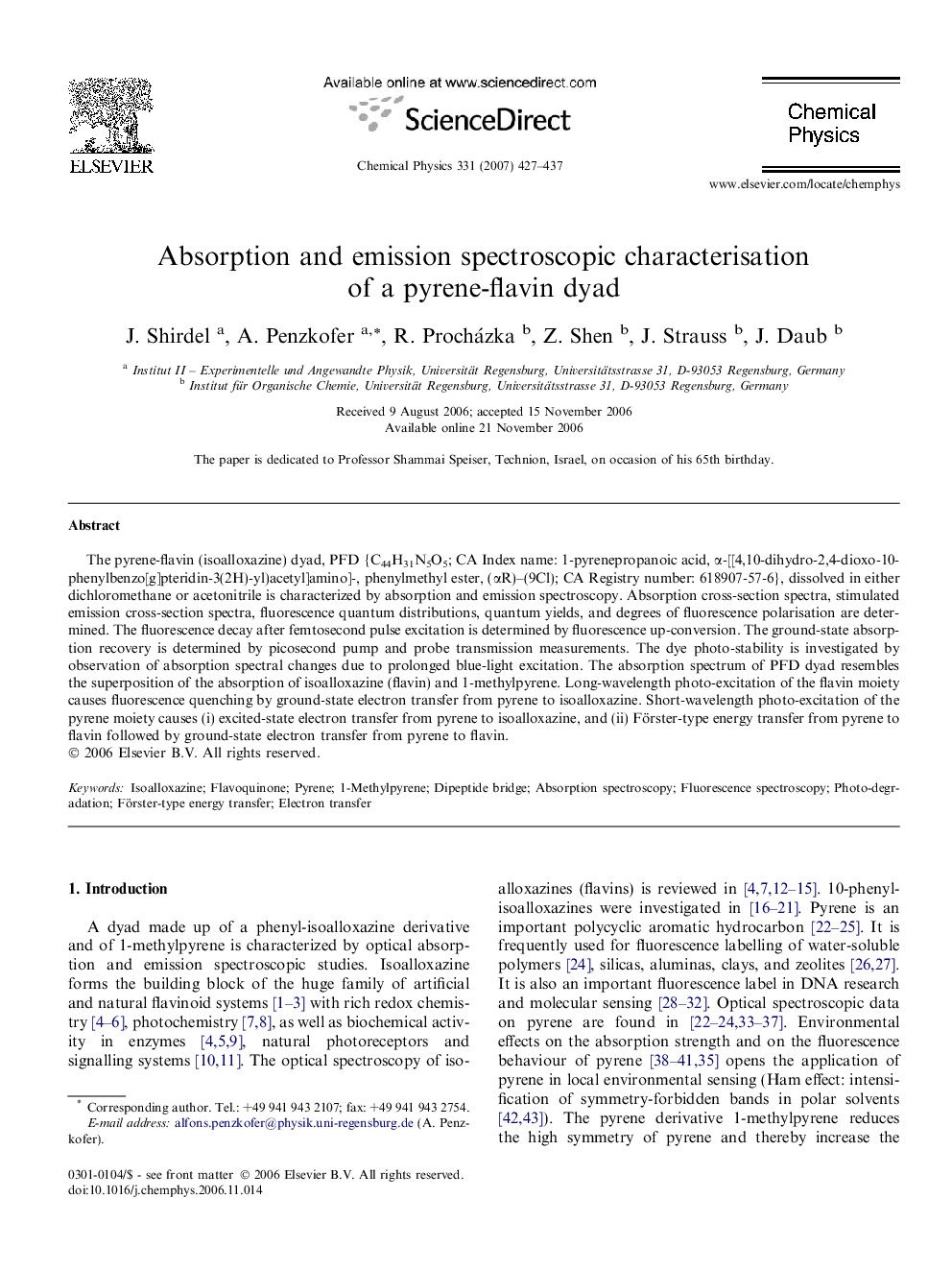 Absorption and emission spectroscopic characterisation of a pyrene-flavin dyad