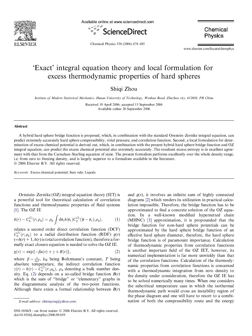 'Exact' integral equation theory and local formulation for excess thermodynamic properties of hard spheres