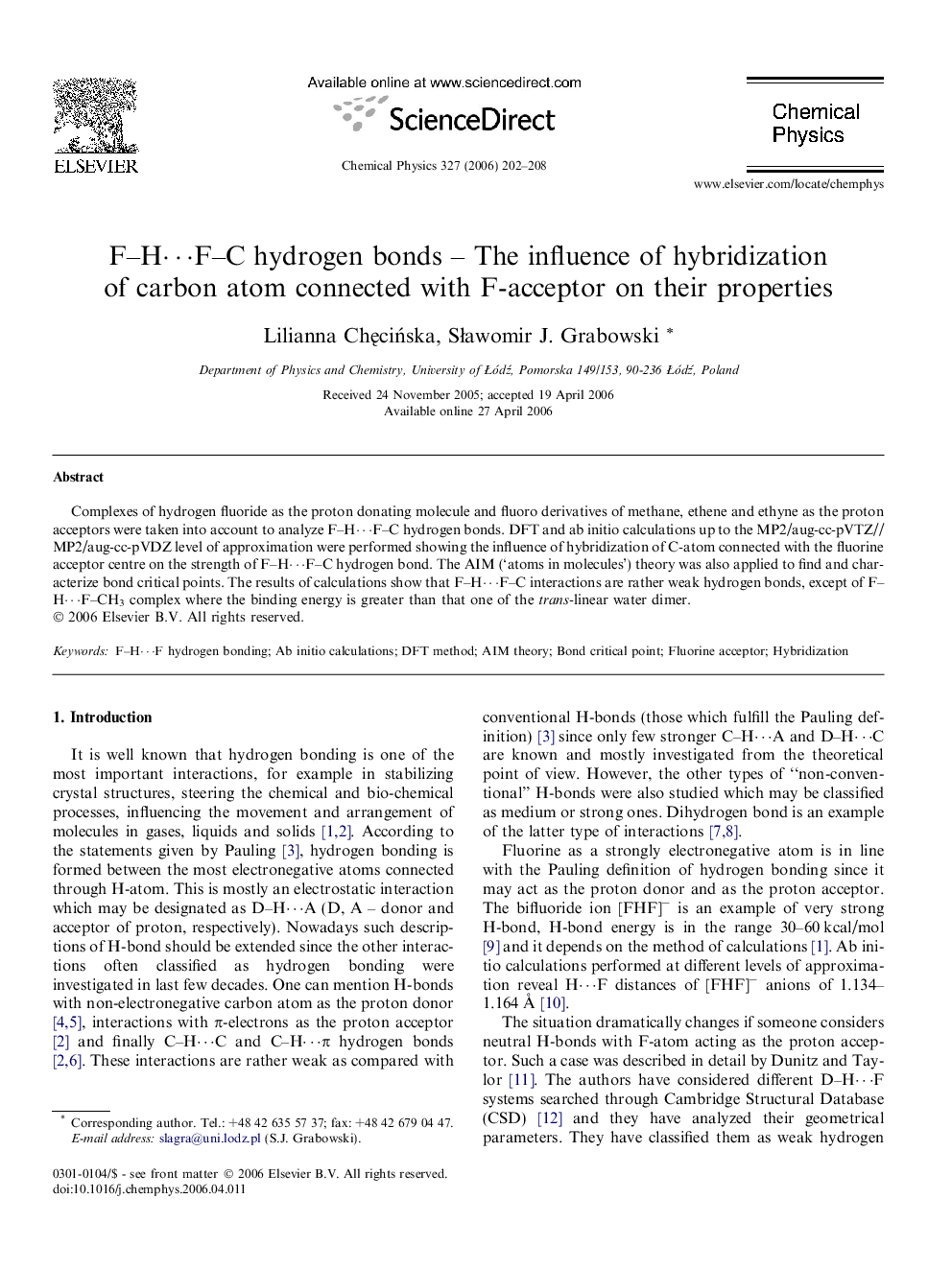 F-Hâ¯F-C hydrogen bonds - The influence of hybridization of carbon atom connected with F-acceptor on their properties