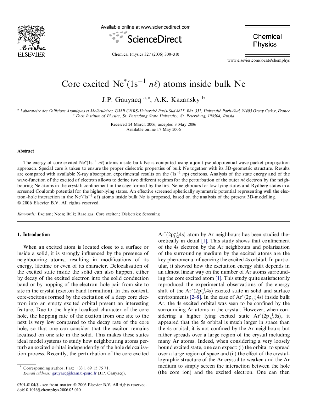 Core excited Neâ(1sâ1nâ) atoms inside bulk Ne