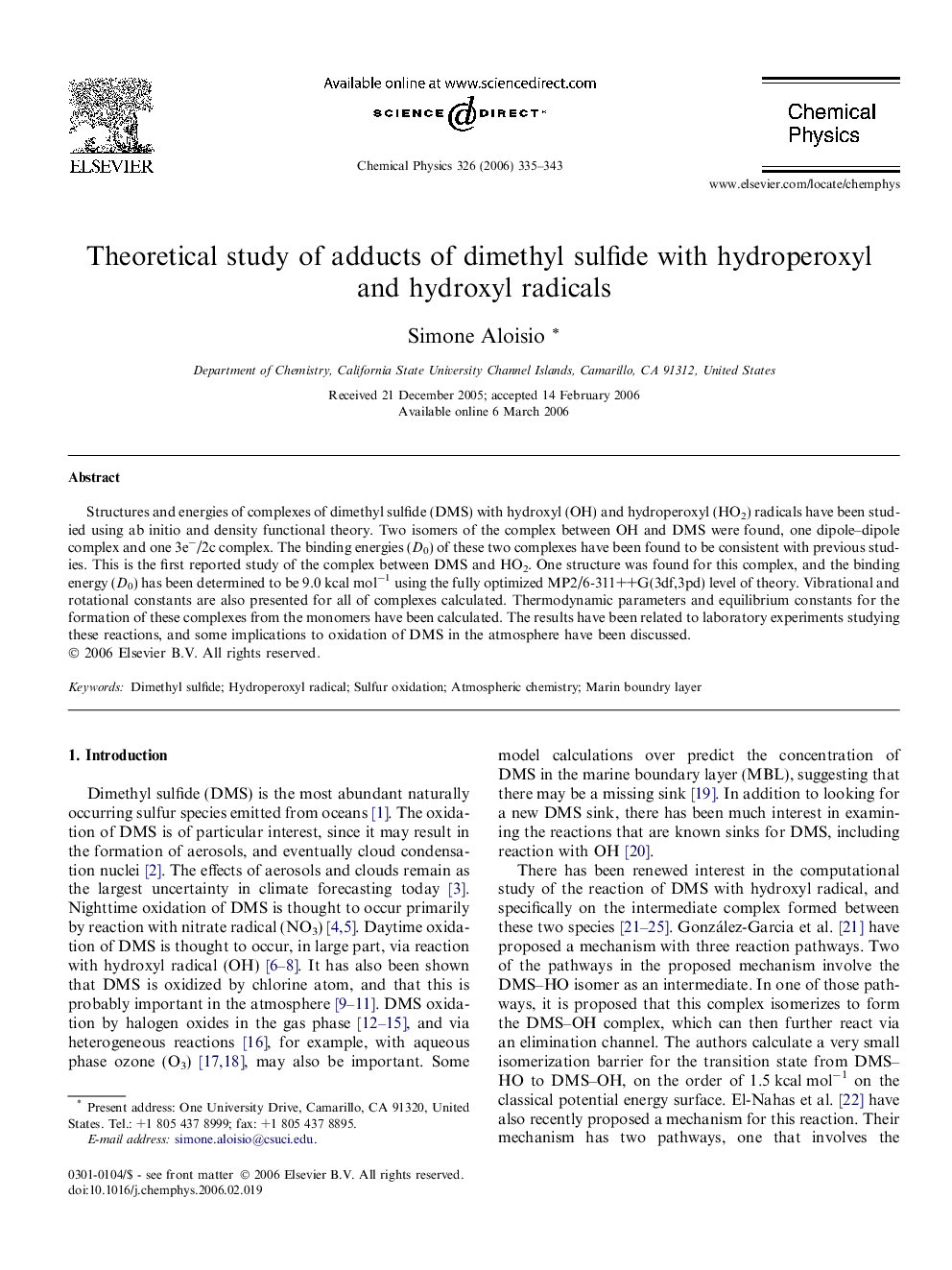 Theoretical study of adducts of dimethyl sulfide with hydroperoxyl and hydroxyl radicals