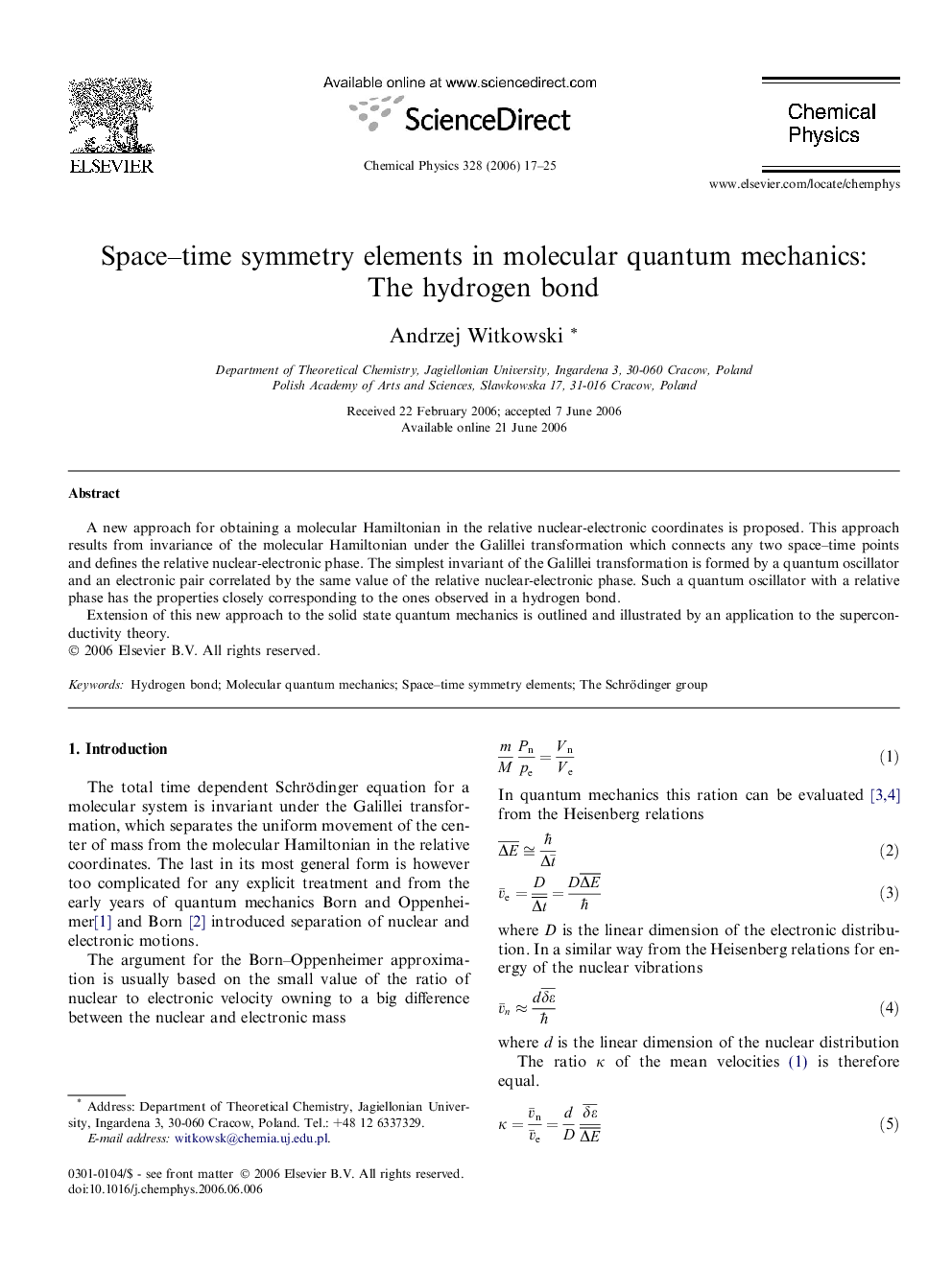 Space-time symmetry elements in molecular quantum mechanics: The hydrogen bond