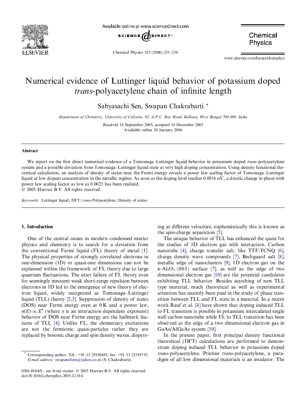 Numerical evidence of Luttinger liquid behavior of potassium doped trans-polyacetylene chain of infinite length