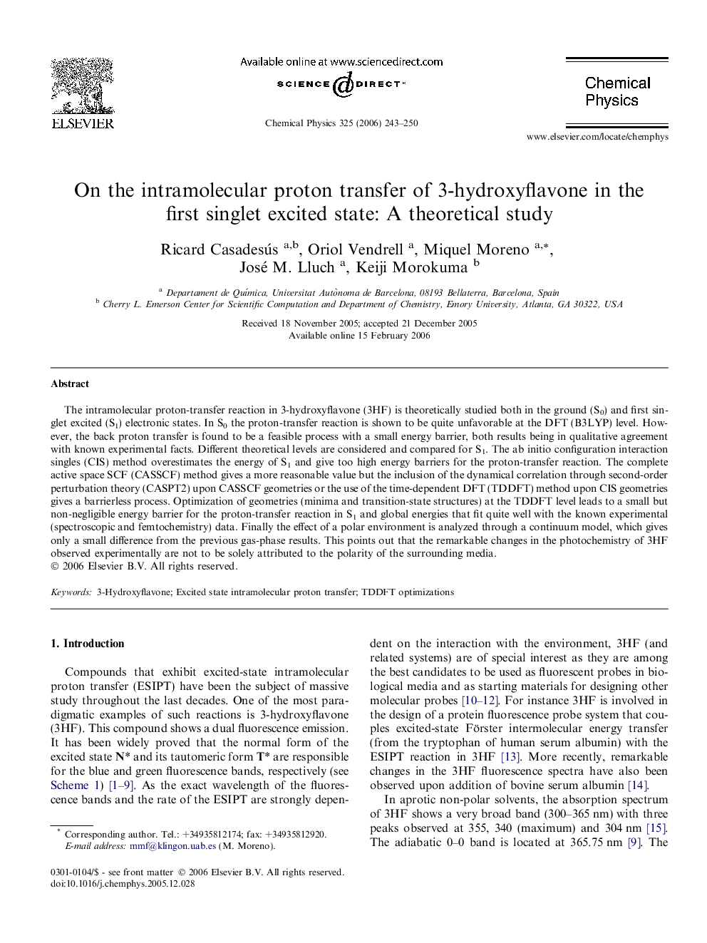 On the intramolecular proton transfer of 3-hydroxyflavone in the first singlet excited state: A theoretical study