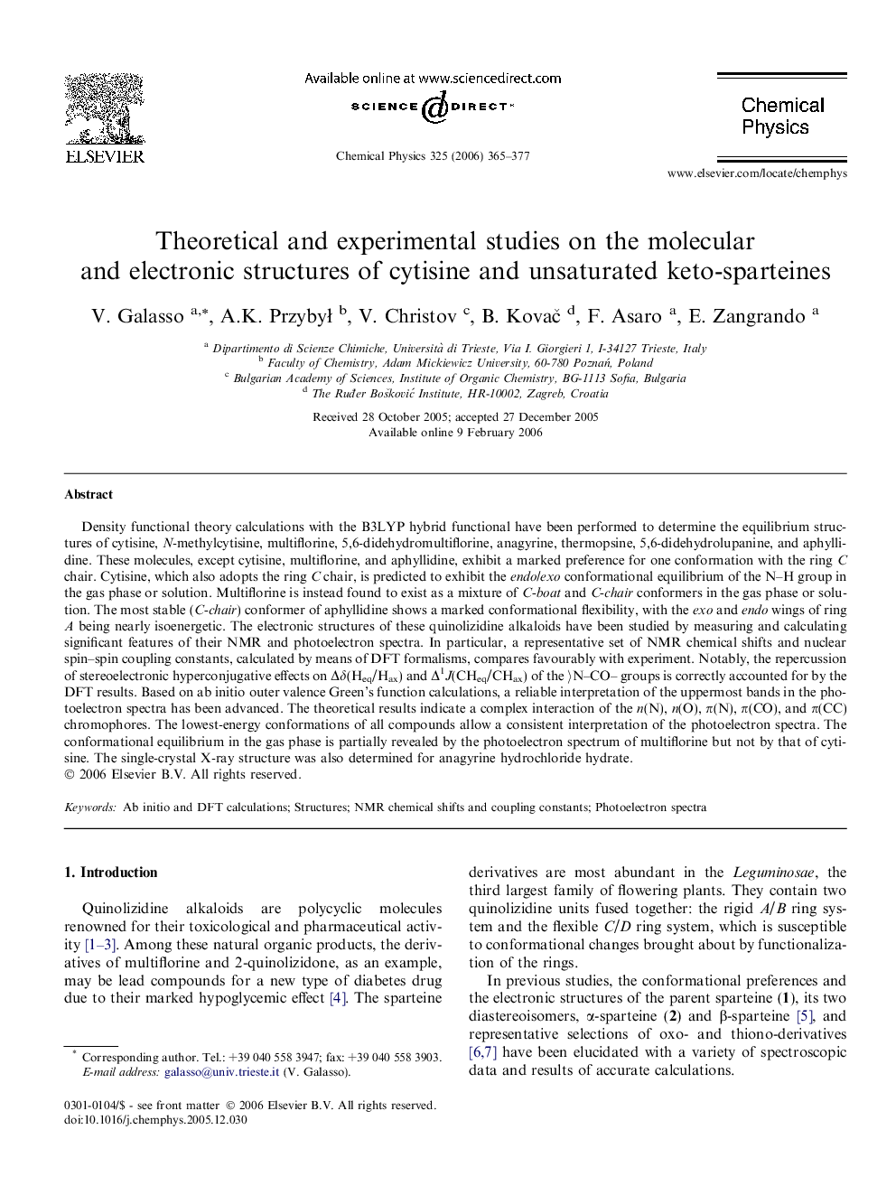 Theoretical and experimental studies on the molecular and electronic structures of cytisine and unsaturated keto-sparteines