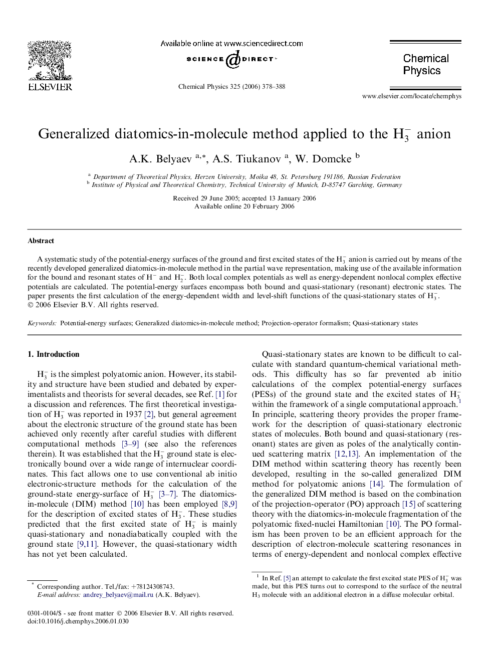 Generalized diatomics-in-molecule method applied to the H3- anion