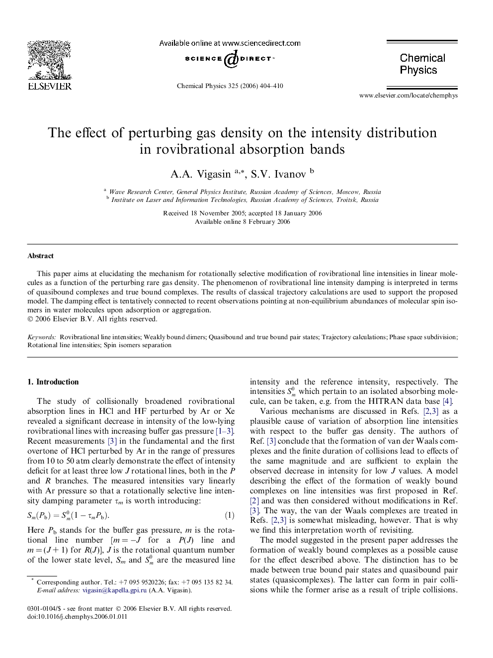 The effect of perturbing gas density on the intensity distribution in rovibrational absorption bands