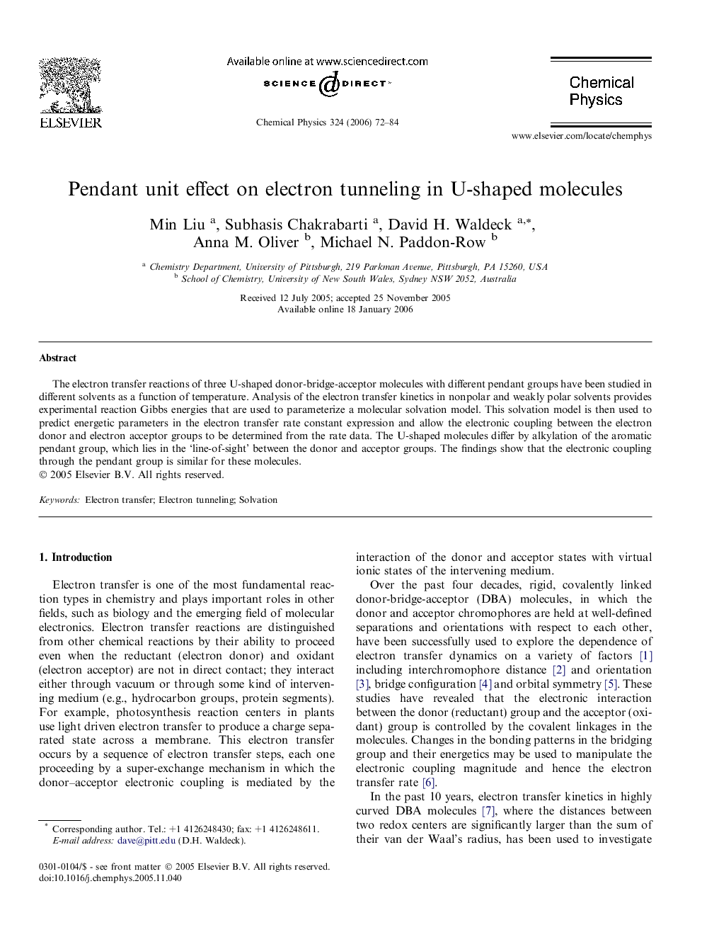 Pendant unit effect on electron tunneling in U-shaped molecules