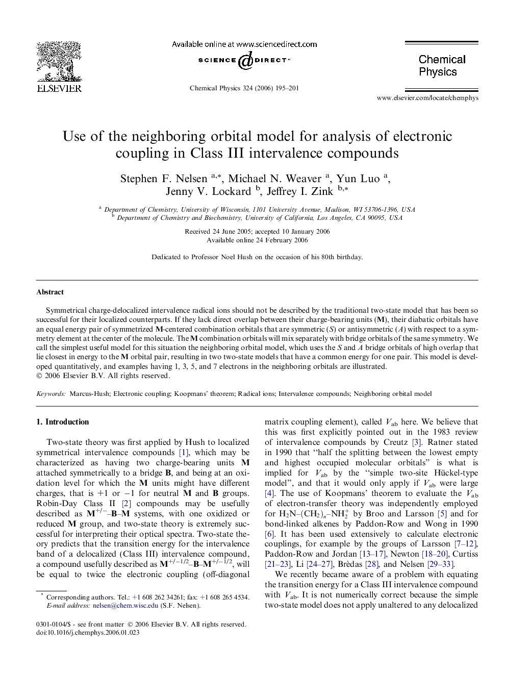 Use of the neighboring orbital model for analysis of electronic coupling in Class III intervalence compounds